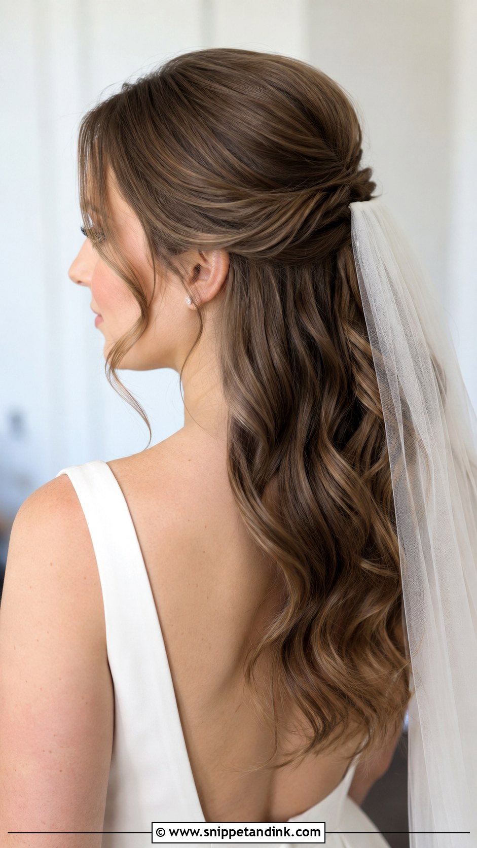 Half Updo With Veil And Low Volume Crown - Snippet and Ink - 15 Half Updo with Veil Ideas