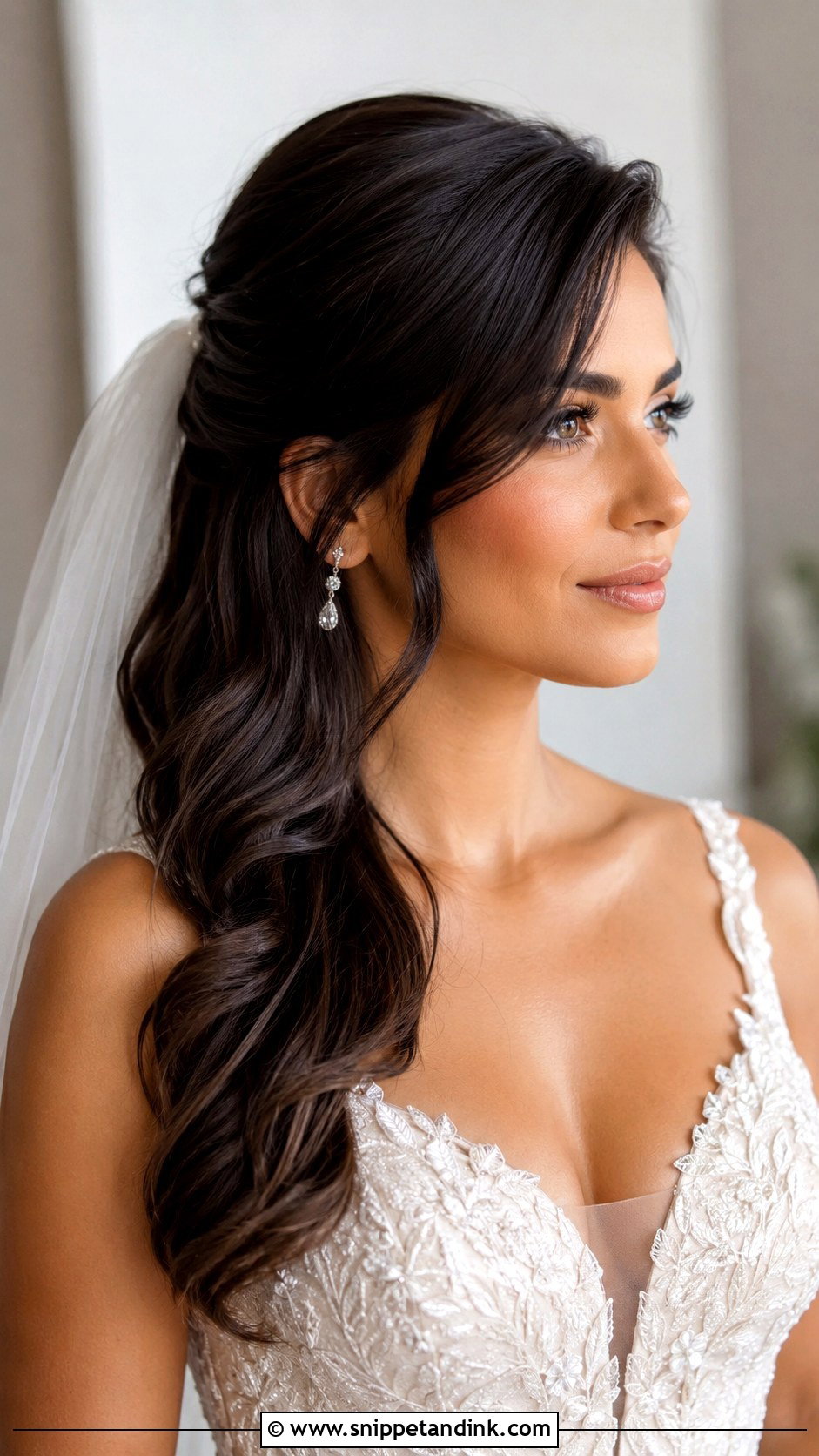 Half Updo With Veil And Side Part - Snippet and Ink - 15 Half Updo with Veil Ideas