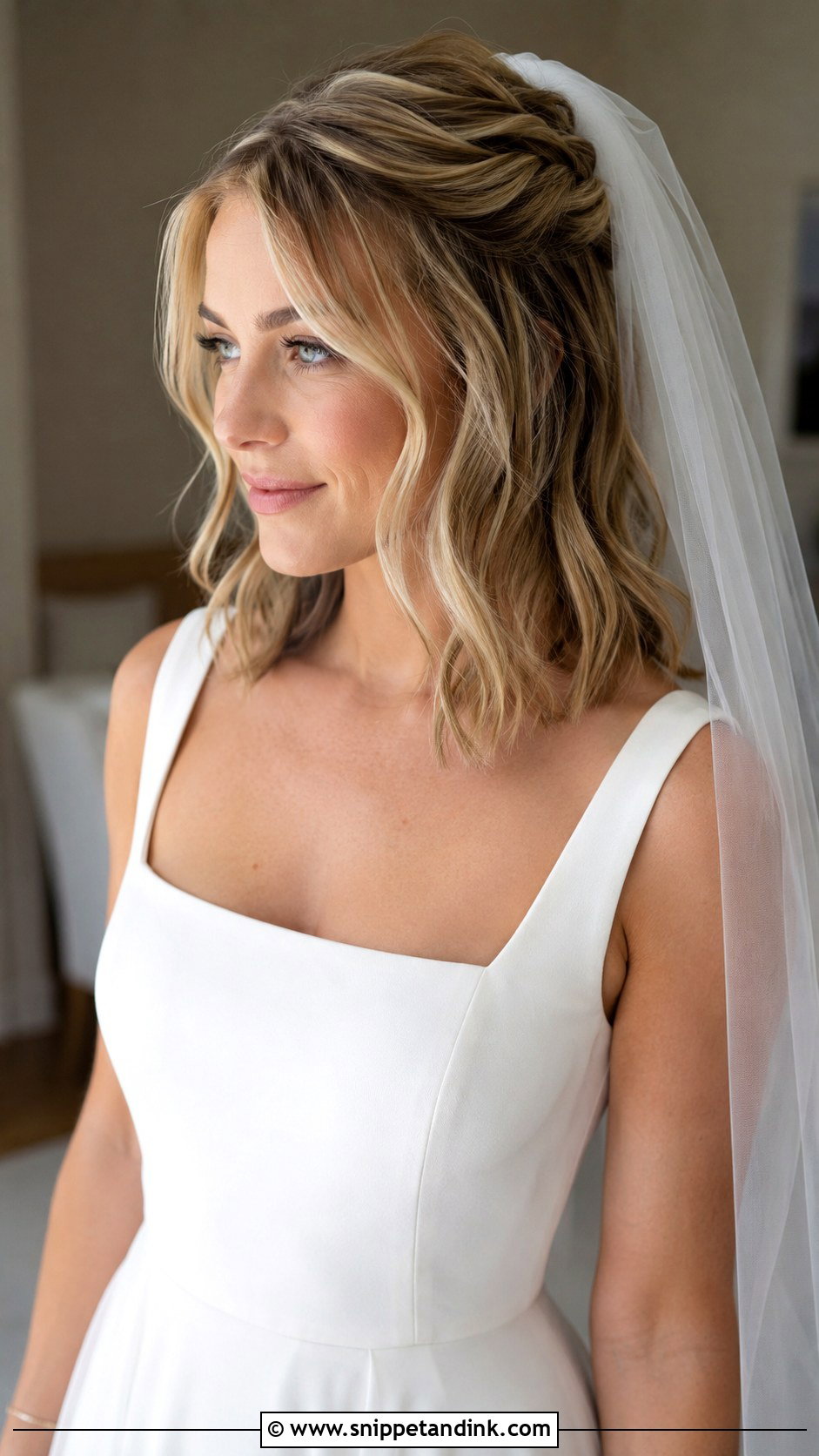 Half Updo With Veil For Medium Hair - Snippet and Ink - 15 Half Updo with Veil Ideas