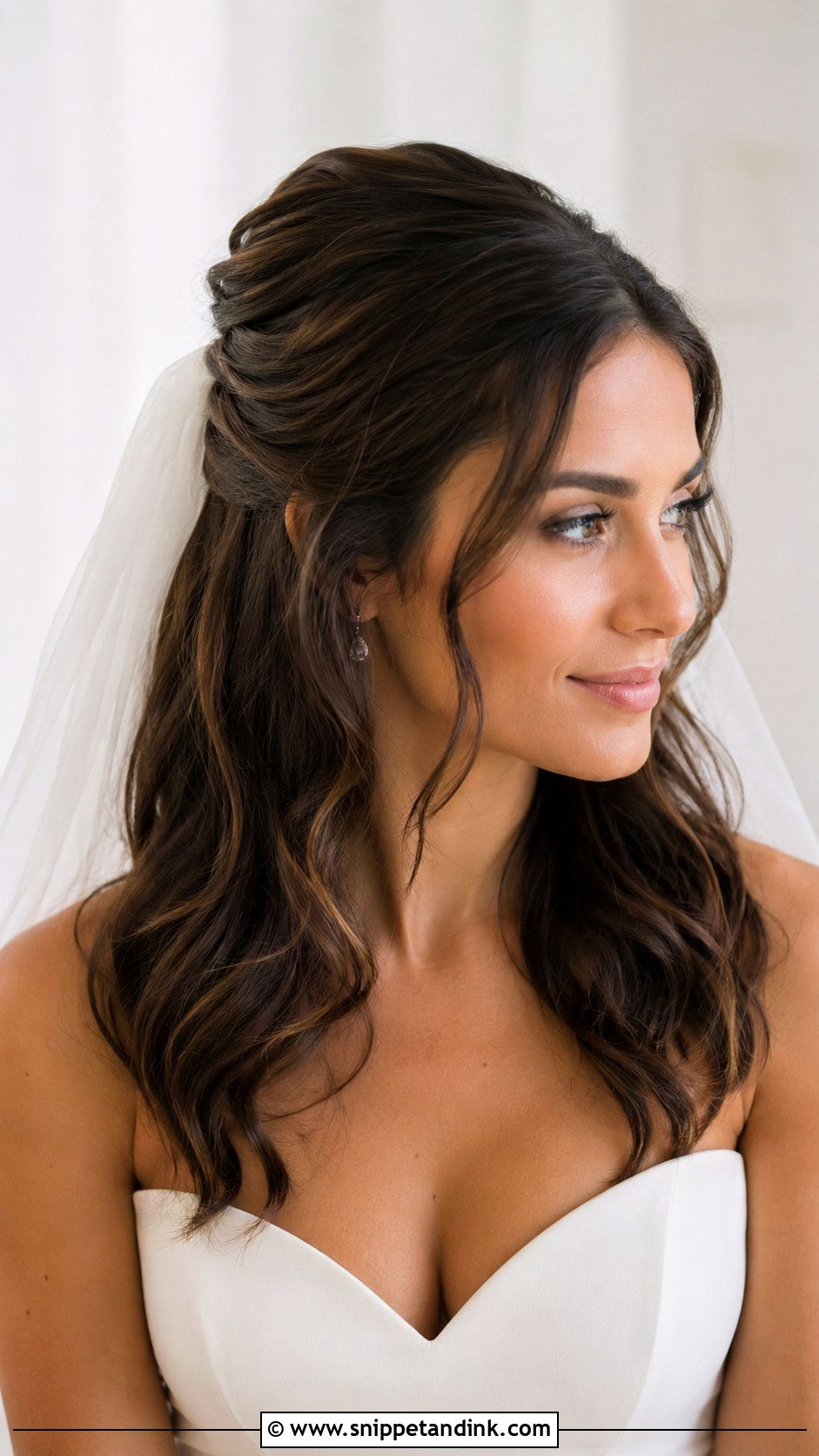 Half Updo With Veil For Medium Length Hair Wedding - Snippet and Ink - 15 Half Updos for Medium Length Hair Wedding