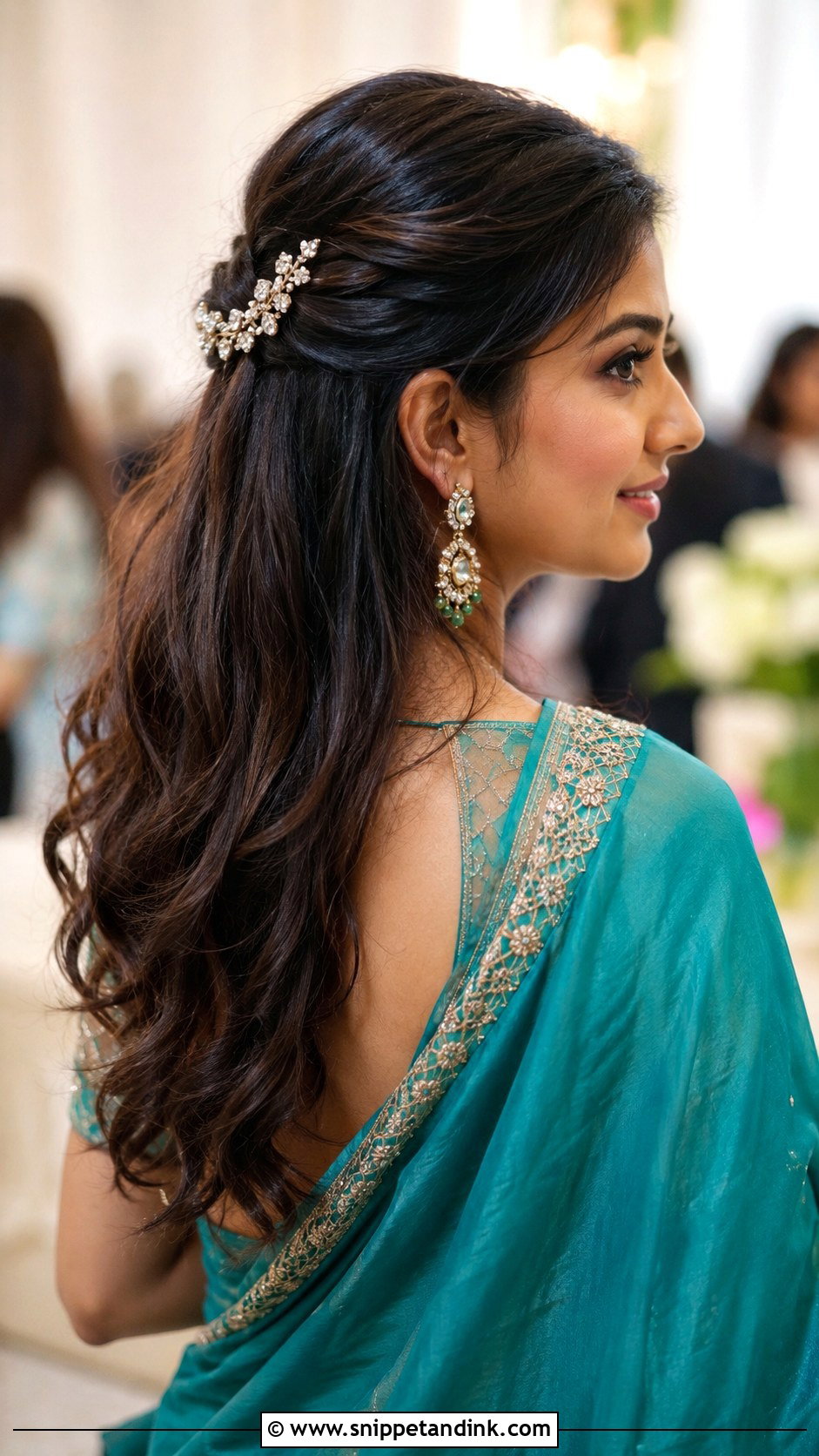 Half Updo for Wedding Guest - Snippet and Ink - 20 Hair Do for Indian Wedding Ideas