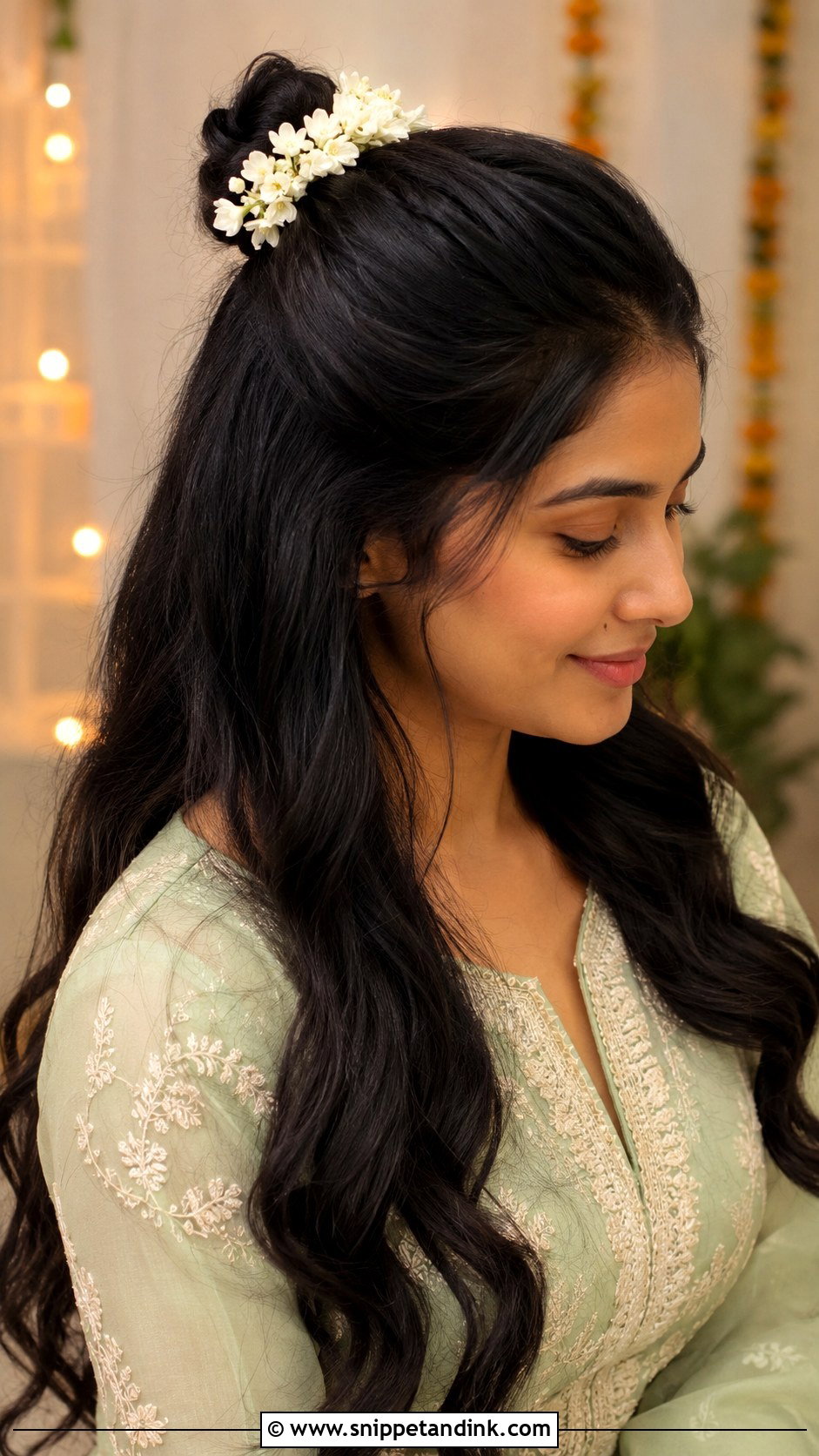 Half Updo with Jasmine - Snippet and Ink - 25 Jasmine Flower Hairstyle Ideas