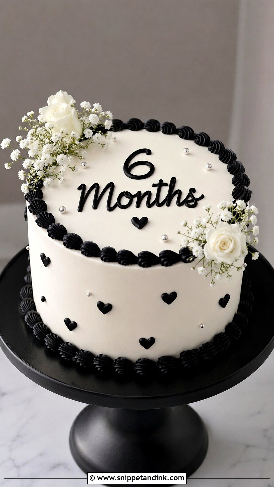 Half Year Anniversary Black And White Cake - Snippet and Ink - 20 Half Year Anniversary Cake Ideas