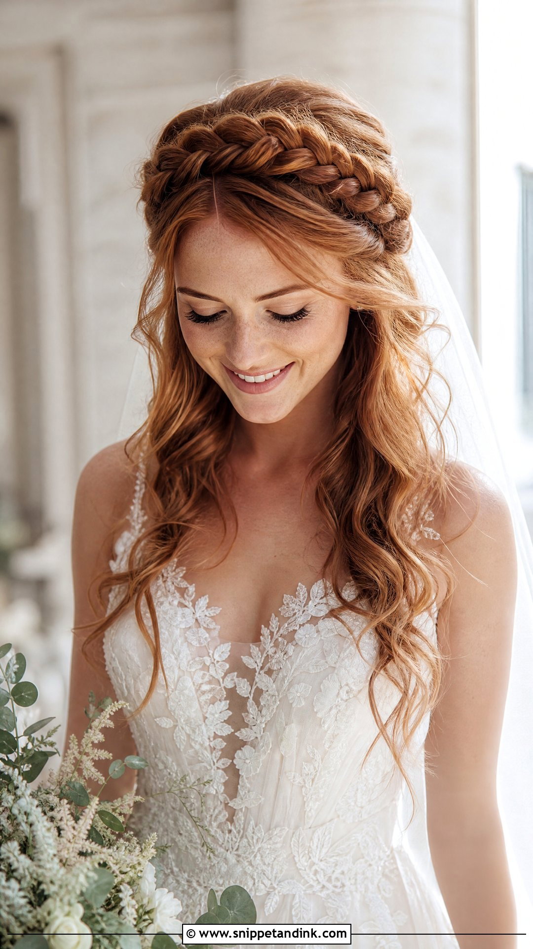 Halo Braid Half Up Half Down Wedding Style - Snippet and Ink - 20 Half-Up Half-Down Wedding Hair Braids