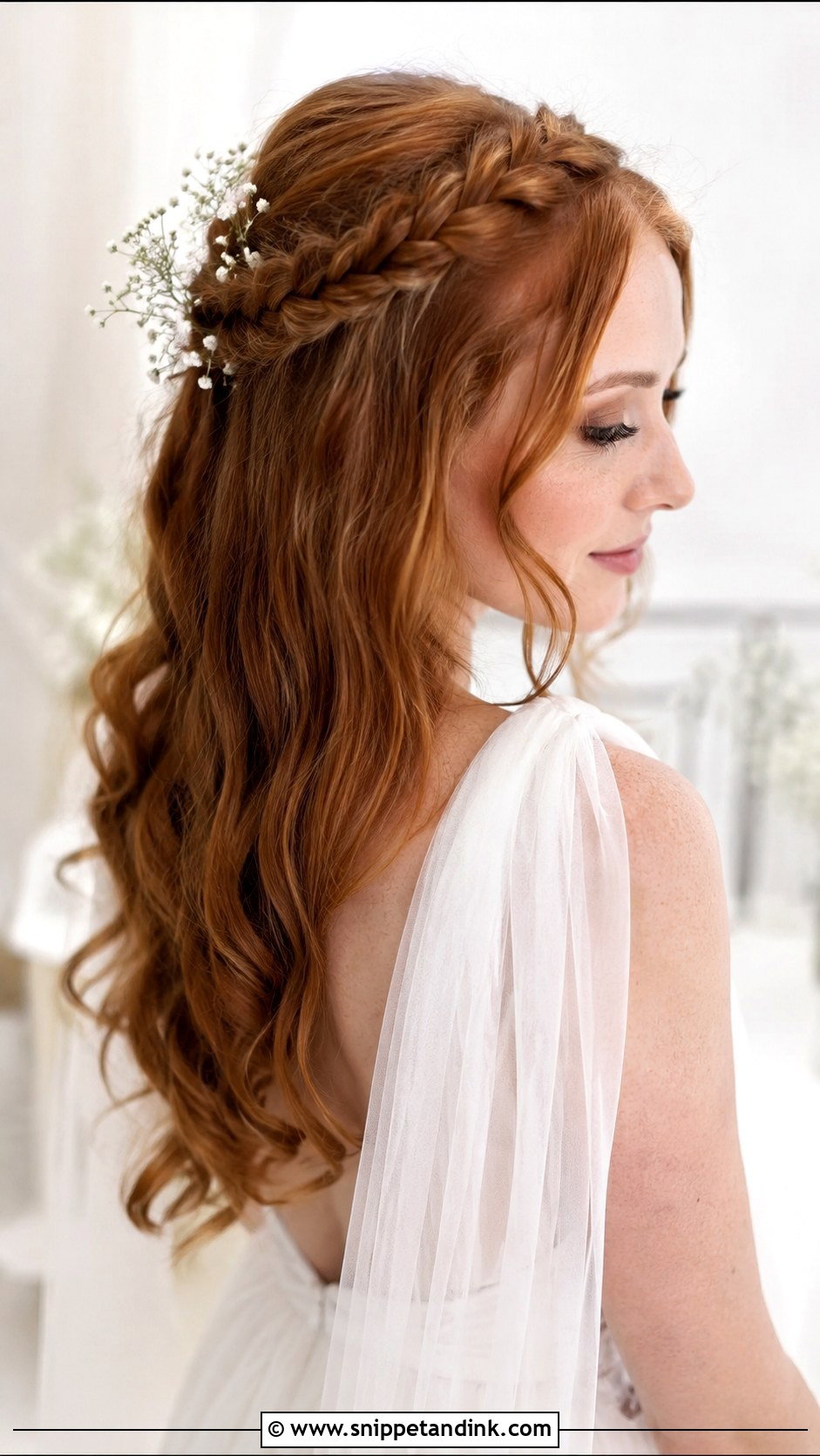 Halo Braid Half Up for Brides - Snippet and Ink - 20 Half-Up Wedding Hair Braid Ideas