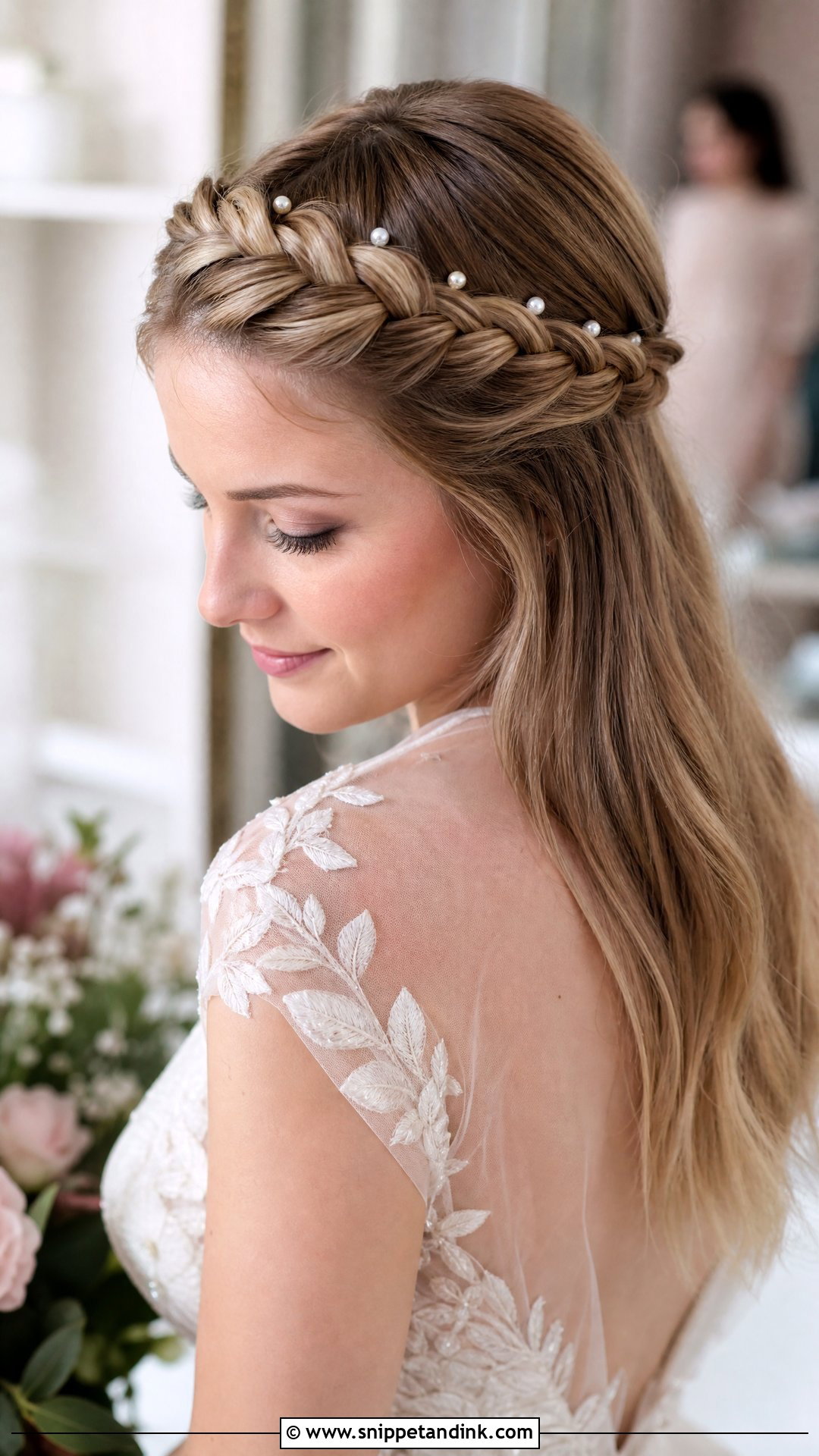 Halo Braid Half Up - Snippet and Ink - 20 Half-Up Braid Bridal Hair Ideas