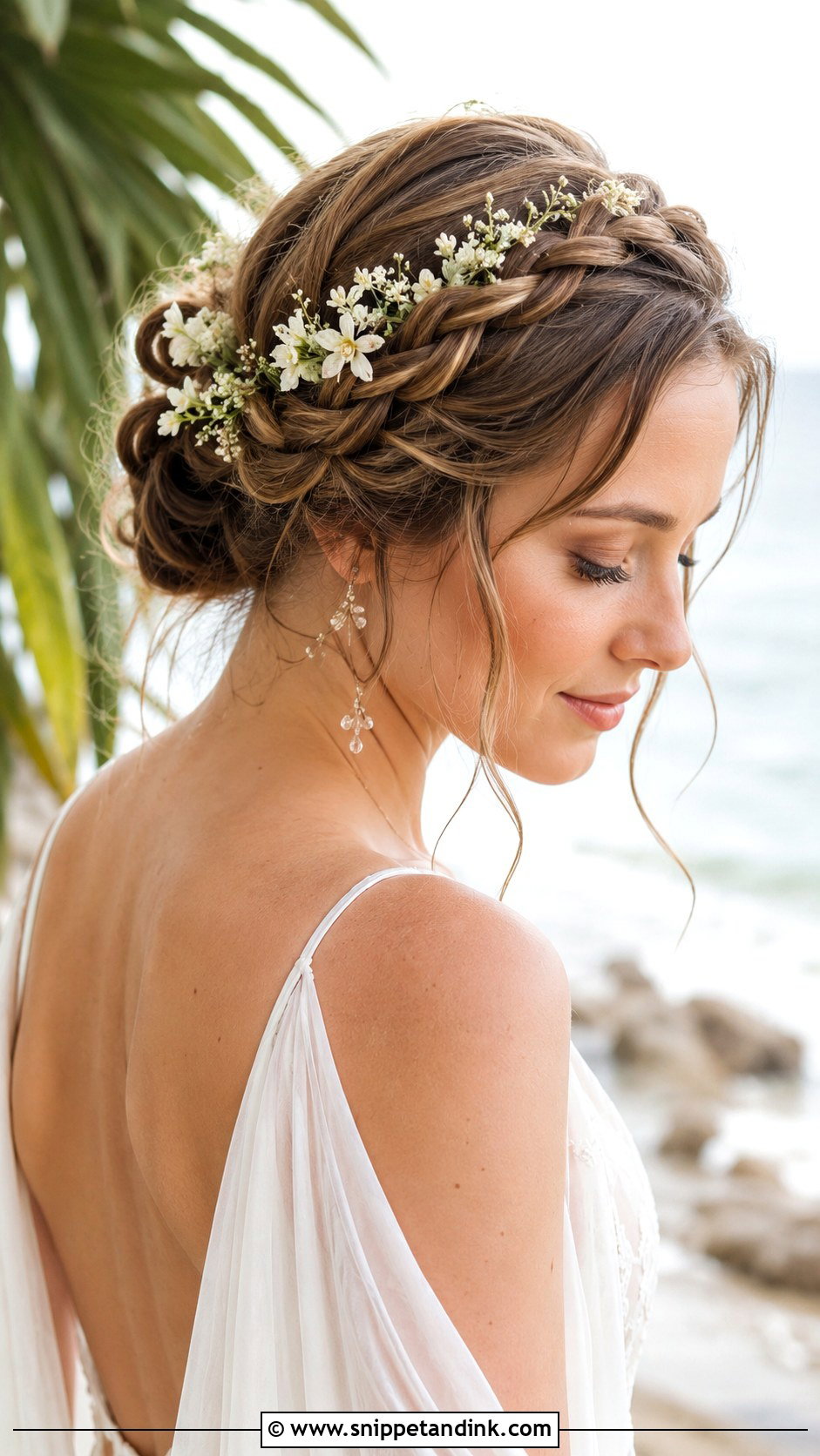 Halo Braid Updo - Snippet and Ink - 20 Beach Wedding Hair Updo Ideas