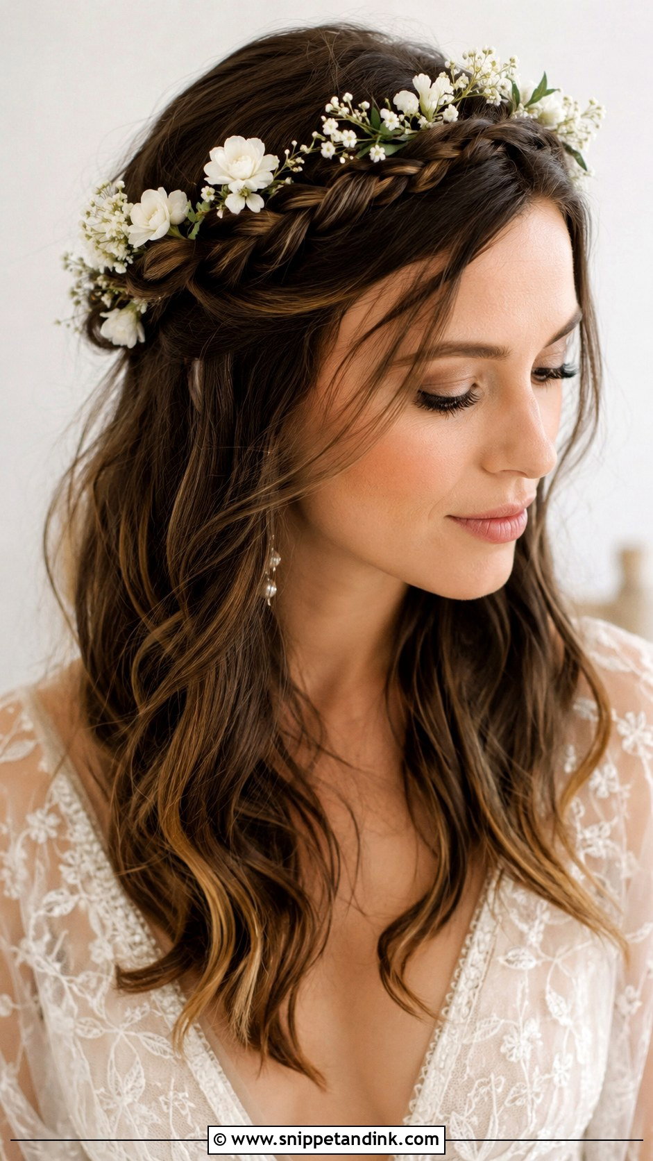 Halo Braid Wedding Hairstyle for Medium Hair - Snippet and Ink - 25 Medium Length Wedding Hair Ideas
