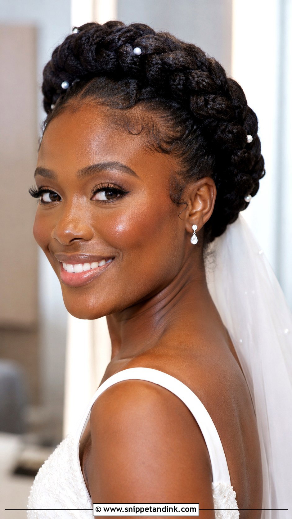 Halo Braid Wedding Updo - Snippet and Ink - 15 Updo Styles for Black Women Wedding