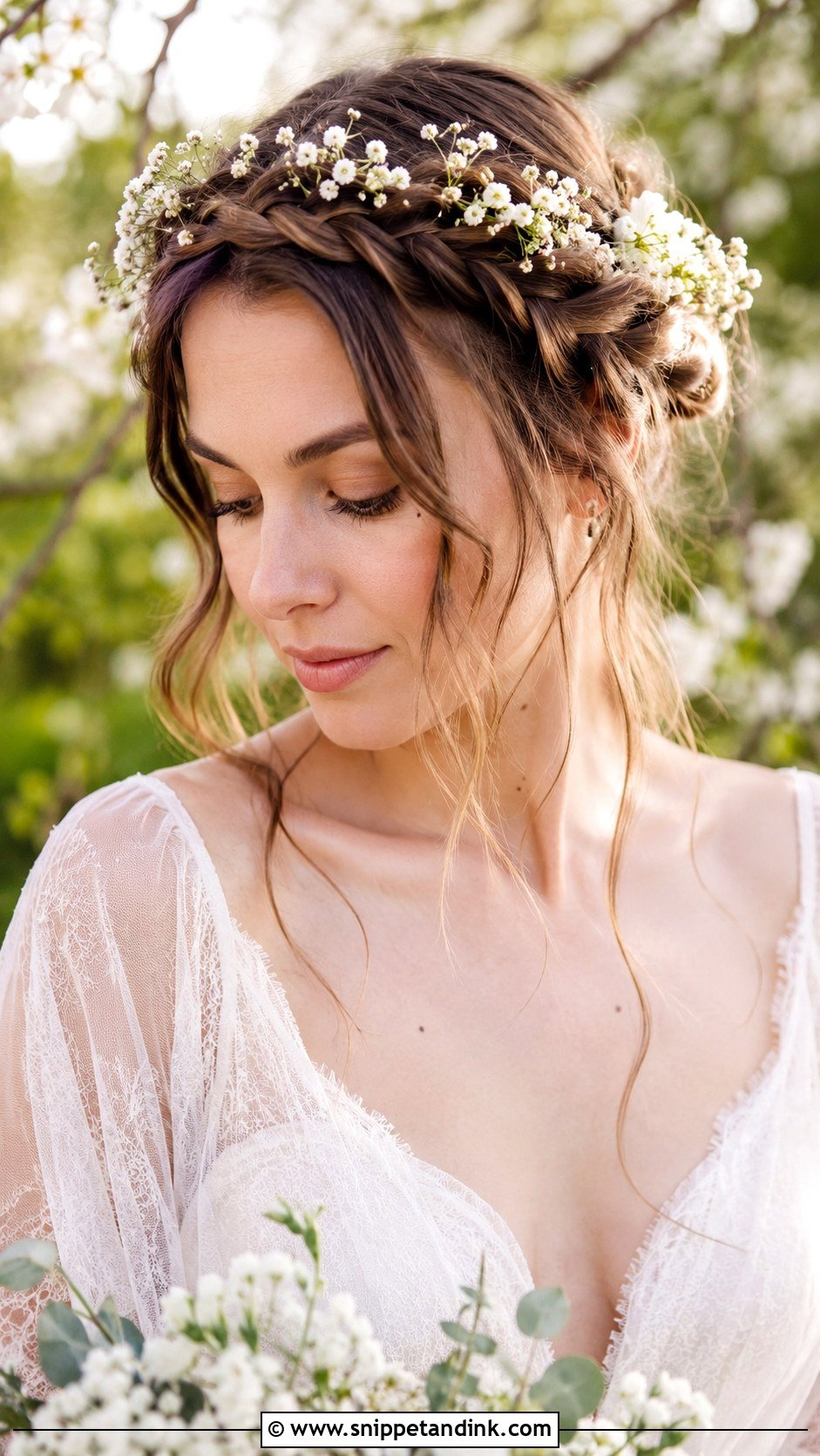 Halo Braid With Babys Breath - Snippet and Ink - 20 Garden Wedding Hairstyles