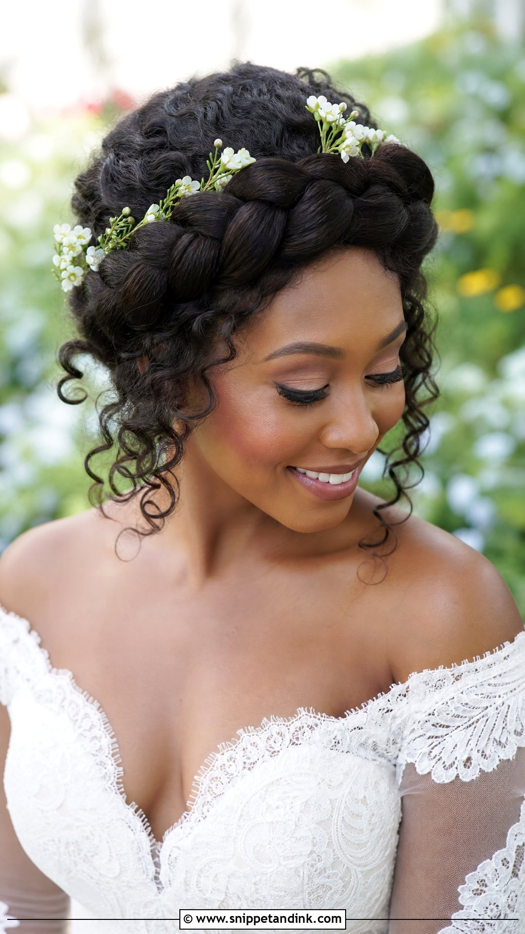 Halo Braid With Curls Underneath - Snippet and Ink - 25 Afro Bridal Hairstyles