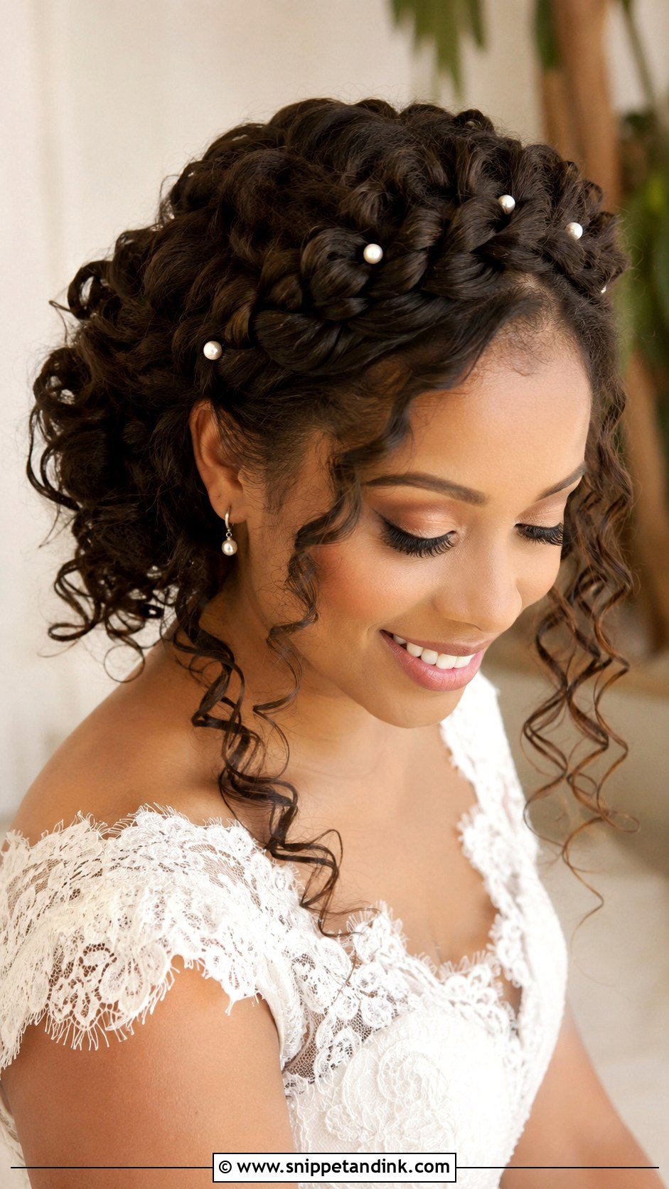 Halo Braid With Curls - Snippet and Ink - 20 Braids Wedding Hairstyles Black Women