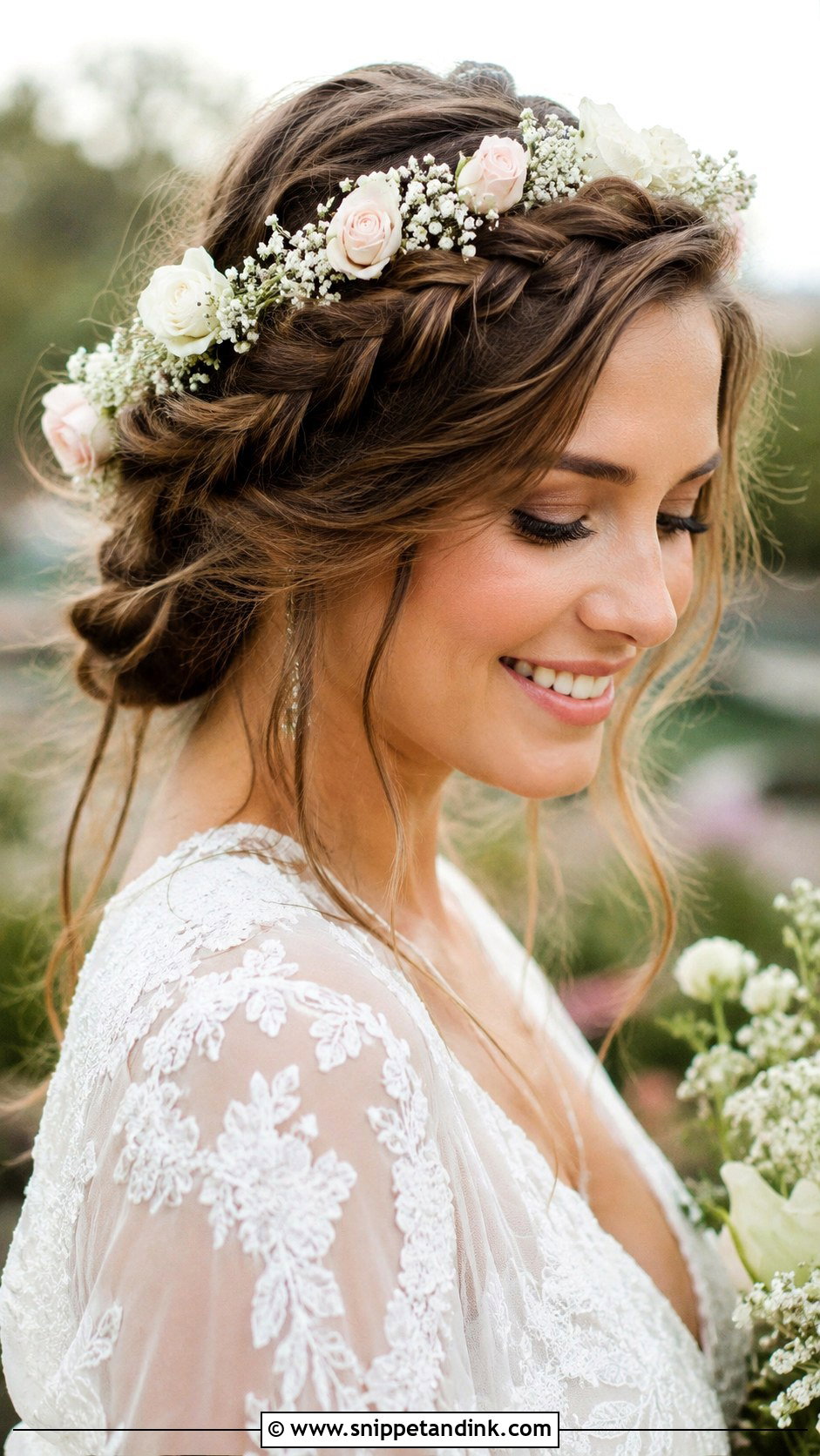 Halo Braid With Flowers - Snippet and Ink - 25 Braided Hairstyles for Bride