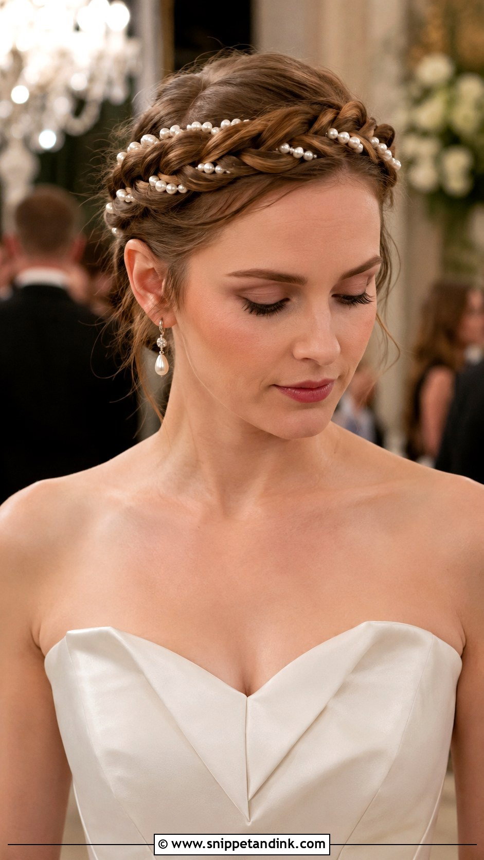 Halo Braid With Pearls - Snippet and Ink - 20 Wedding Guest Braid Hairstyles