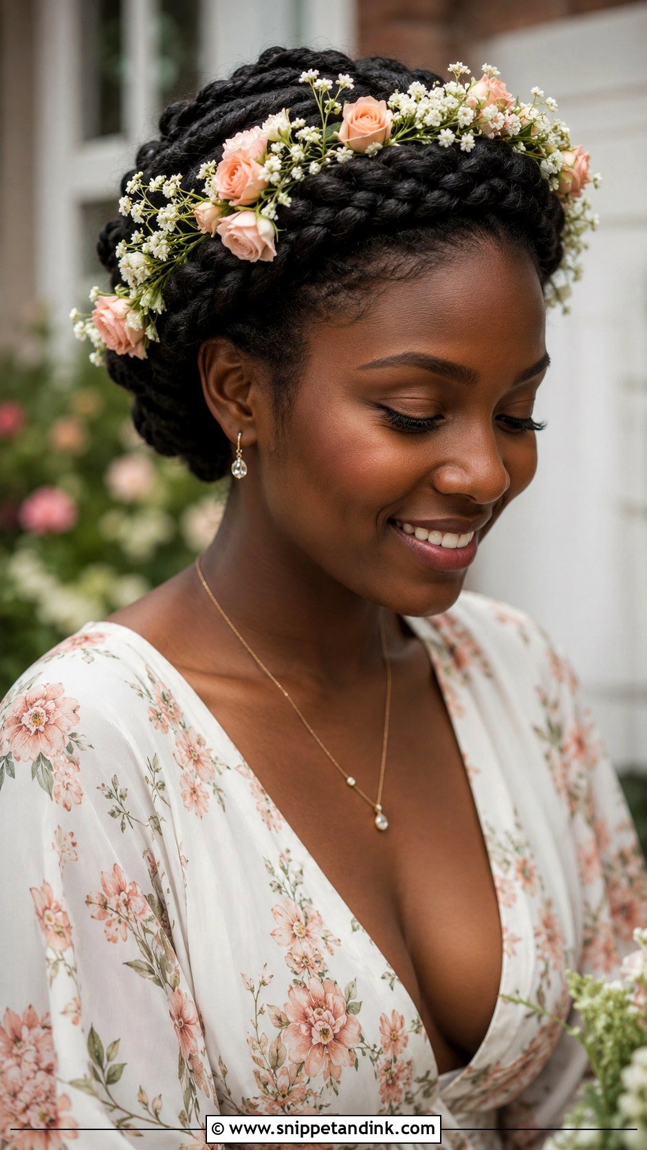 Halo Braid with Fresh Flowers - Snippet and Ink - 20 Wedding Hair Styles Black Women