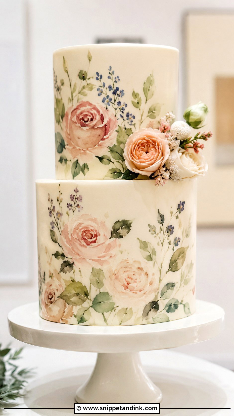 Hand Painted Floral Wedding Cake - Snippet and Ink - 20 Floral Wedding Cakes