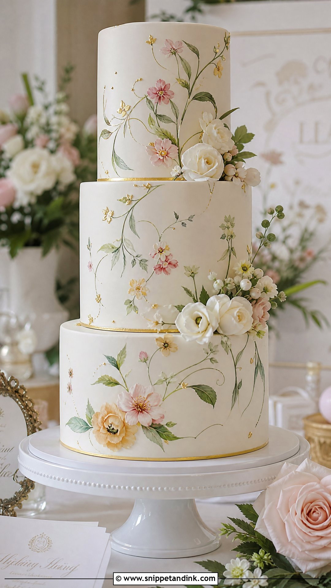 Hand Painted Fondant Wedding Cake - Snippet and Ink - 35 Fondant Cakes for Wedding