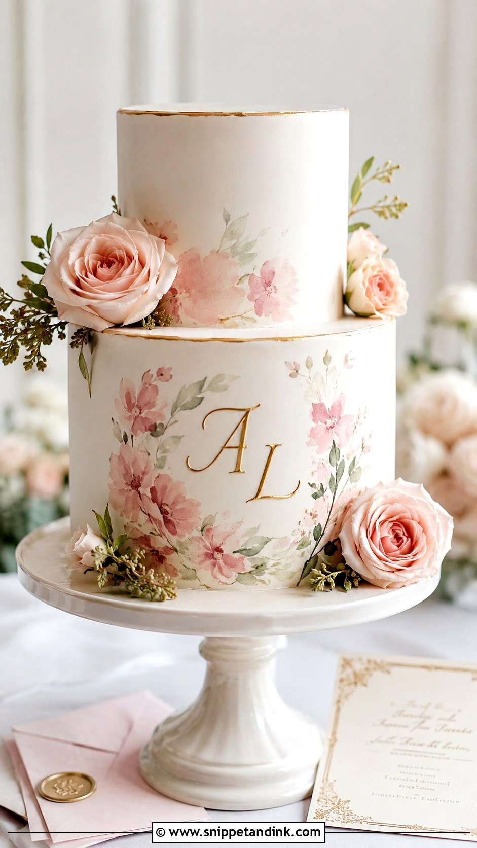 Hand Painted Initials Wedding Cake - Snippet and Ink - 25 Initials on Wedding Cake Ideas