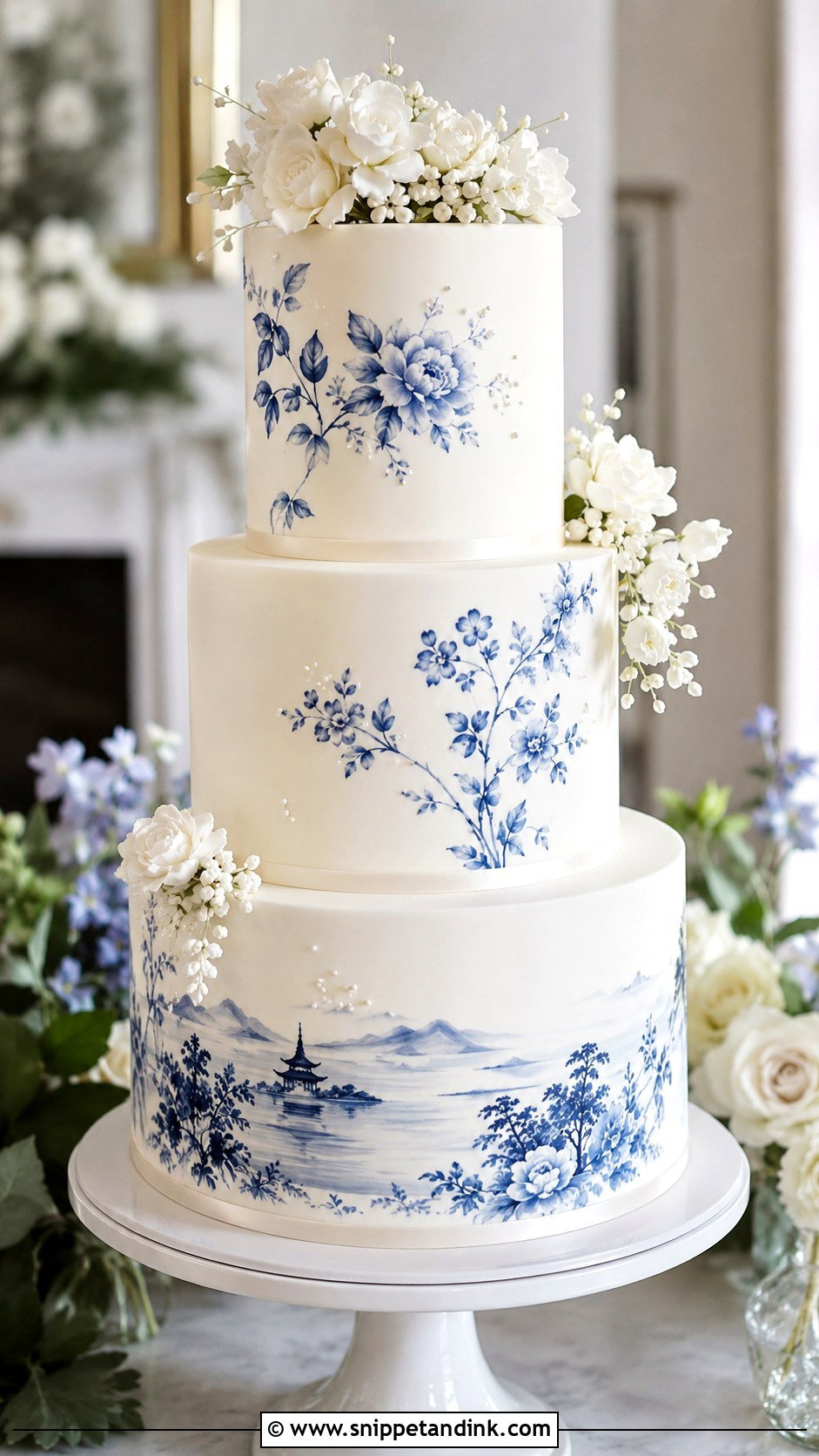 Hand Painted Porcelain Wedding Cake - Snippet and Ink - 20 Porcelain Cake Ideas for Wedding