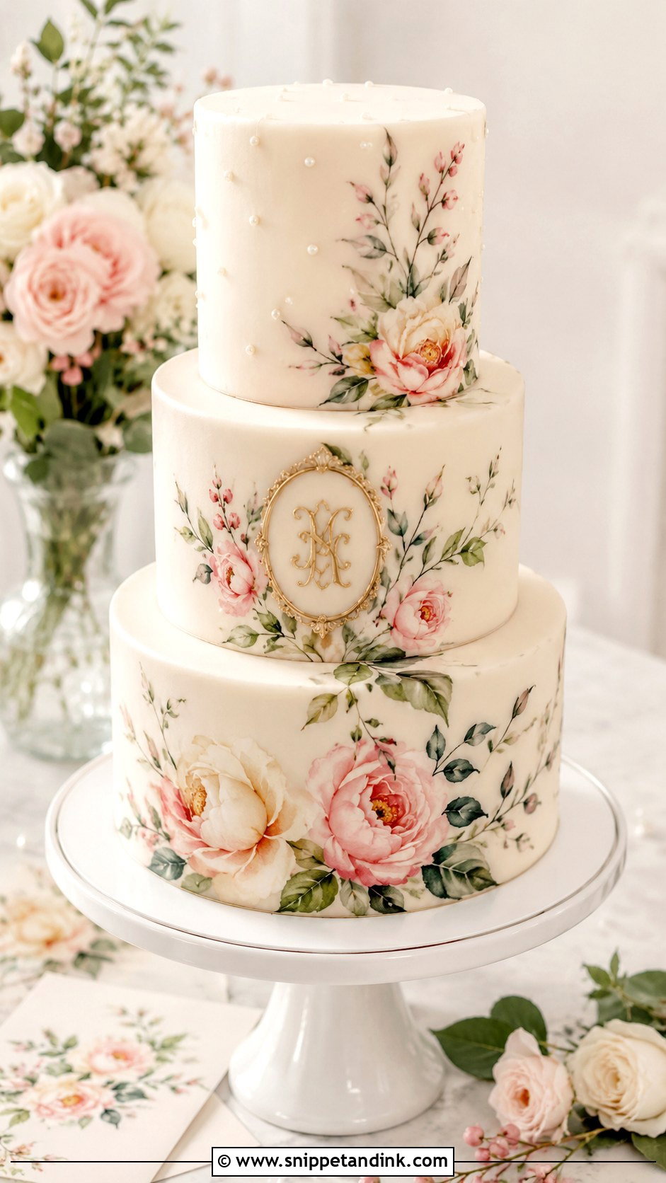Hand Painted Wedding Cake - Snippet and Ink - 20 Wedding Cake Decorating Techniques