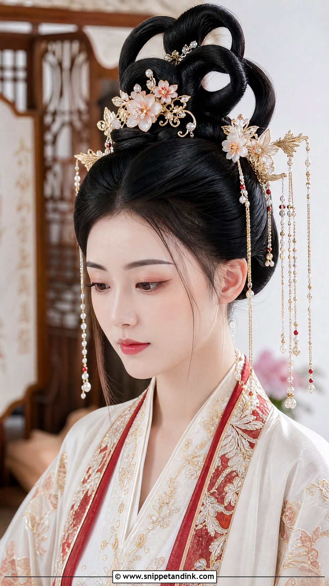 Hanfu Inspired Loop Bun - Snippet and Ink - 20 Chinese Wedding Hair Ideas