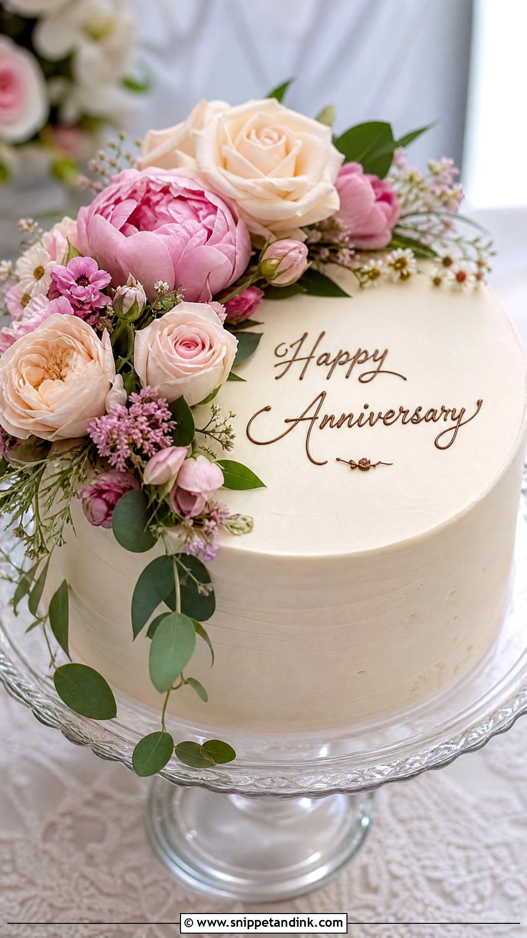 Happy Anniversary Floral Cake - Snippet and Ink - 30 Happy Anniversary Cake Ideas
