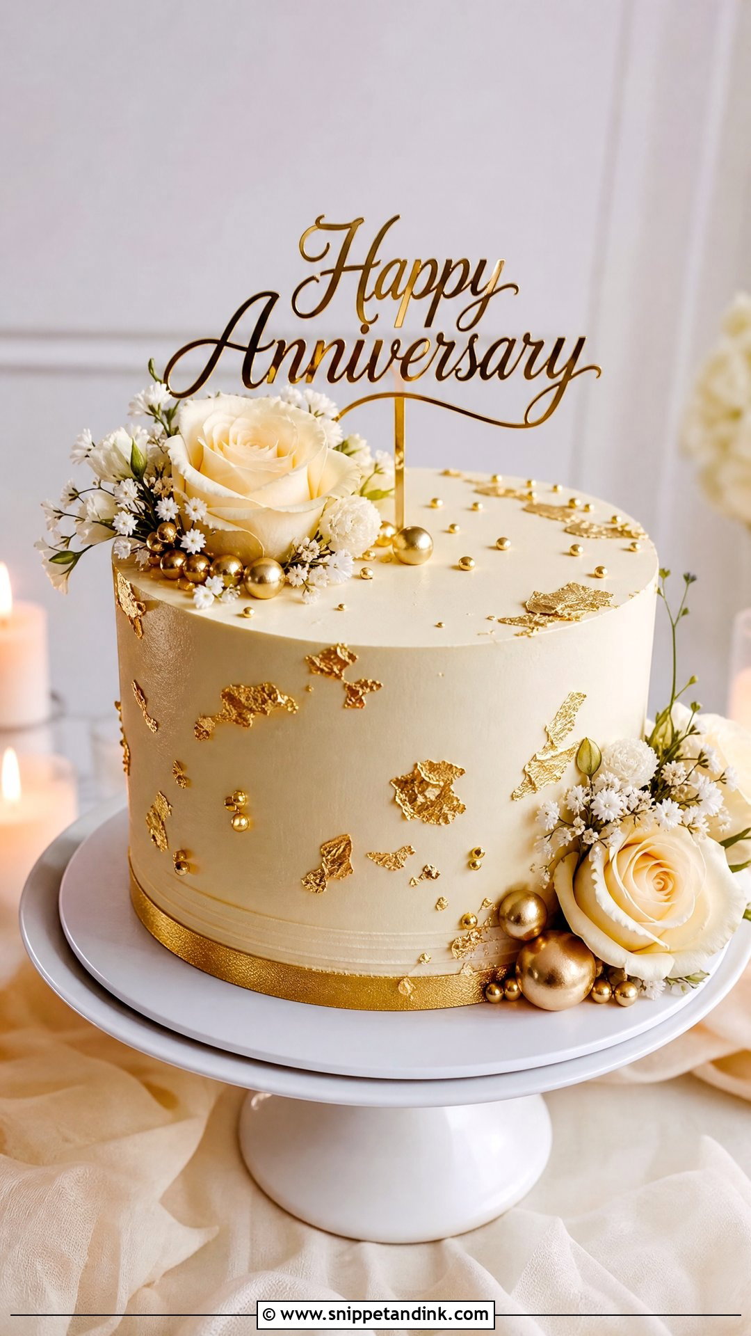Happy Anniversary Gold Cake - Snippet and Ink - 30 Happy Anniversary Cake Ideas