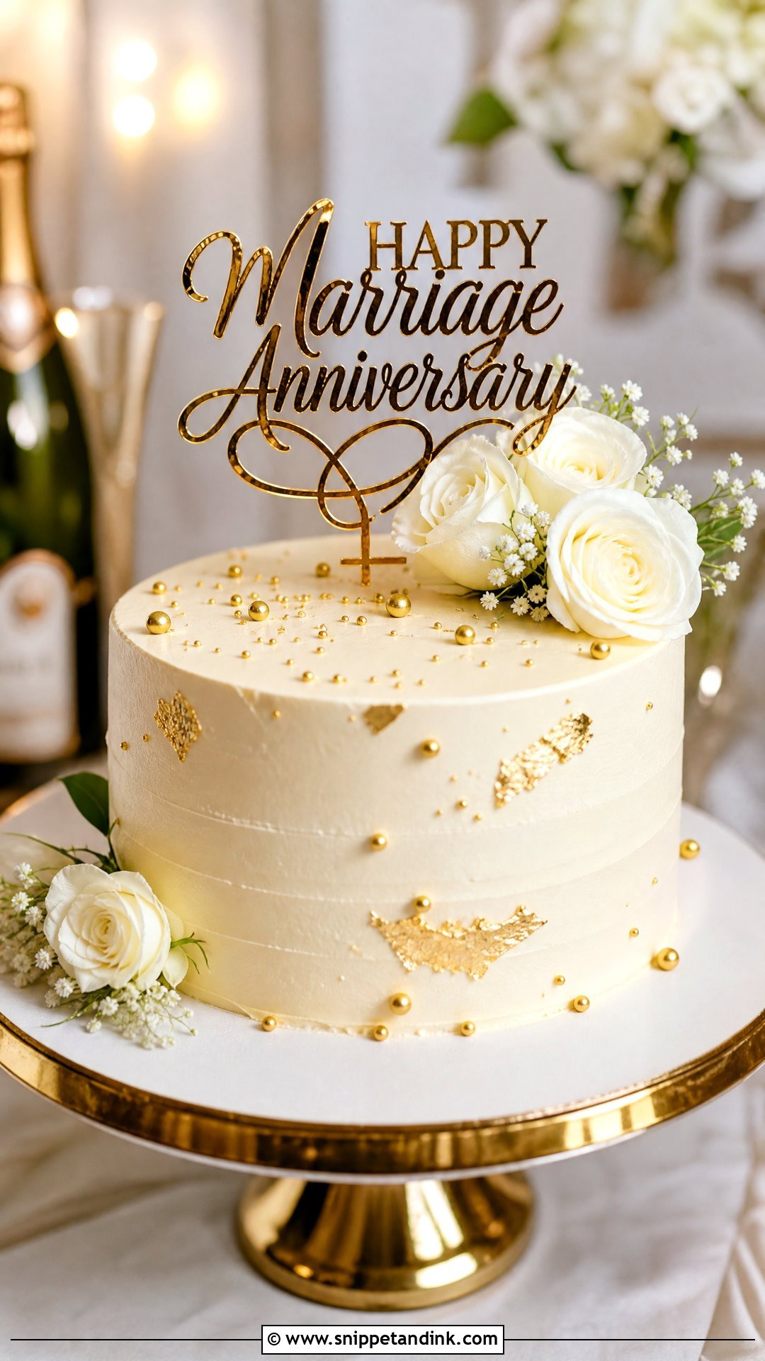 Happy Marriage Anniversary Gold Cake - Snippet and Ink - 30 Happy Marriage Anniversary Cake Ideas