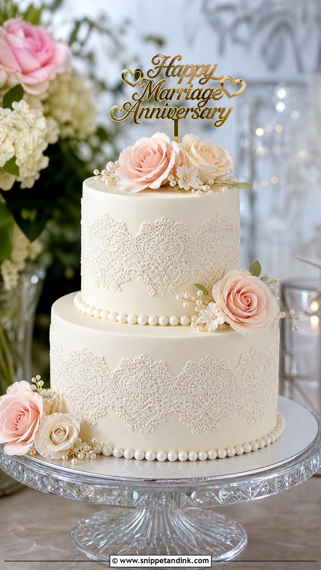 Happy Marriage Anniversary Lace Cake - Snippet and Ink - 30 Happy Marriage Anniversary Cake Ideas