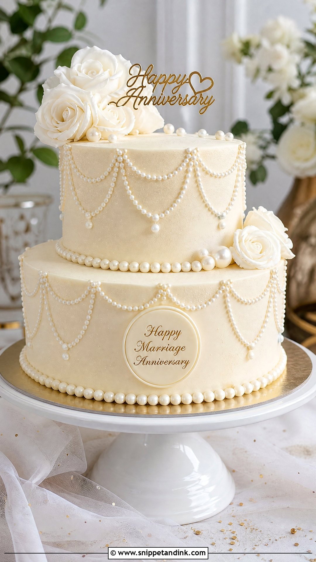 Happy Marriage Anniversary Pearl Cake - Snippet and Ink - 30 Happy Marriage Anniversary Cake Ideas
