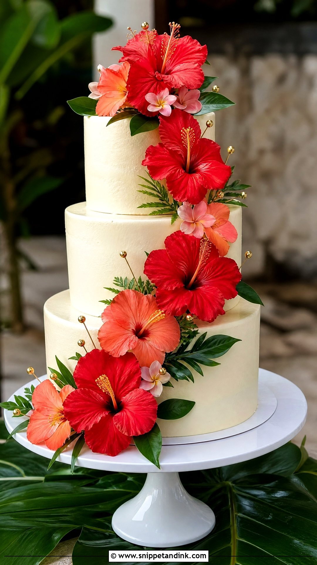 Hawaiian Hibiscus Wedding Cake - Snippet and Ink - 25 Hawaiian Theme Cakes for Wedding