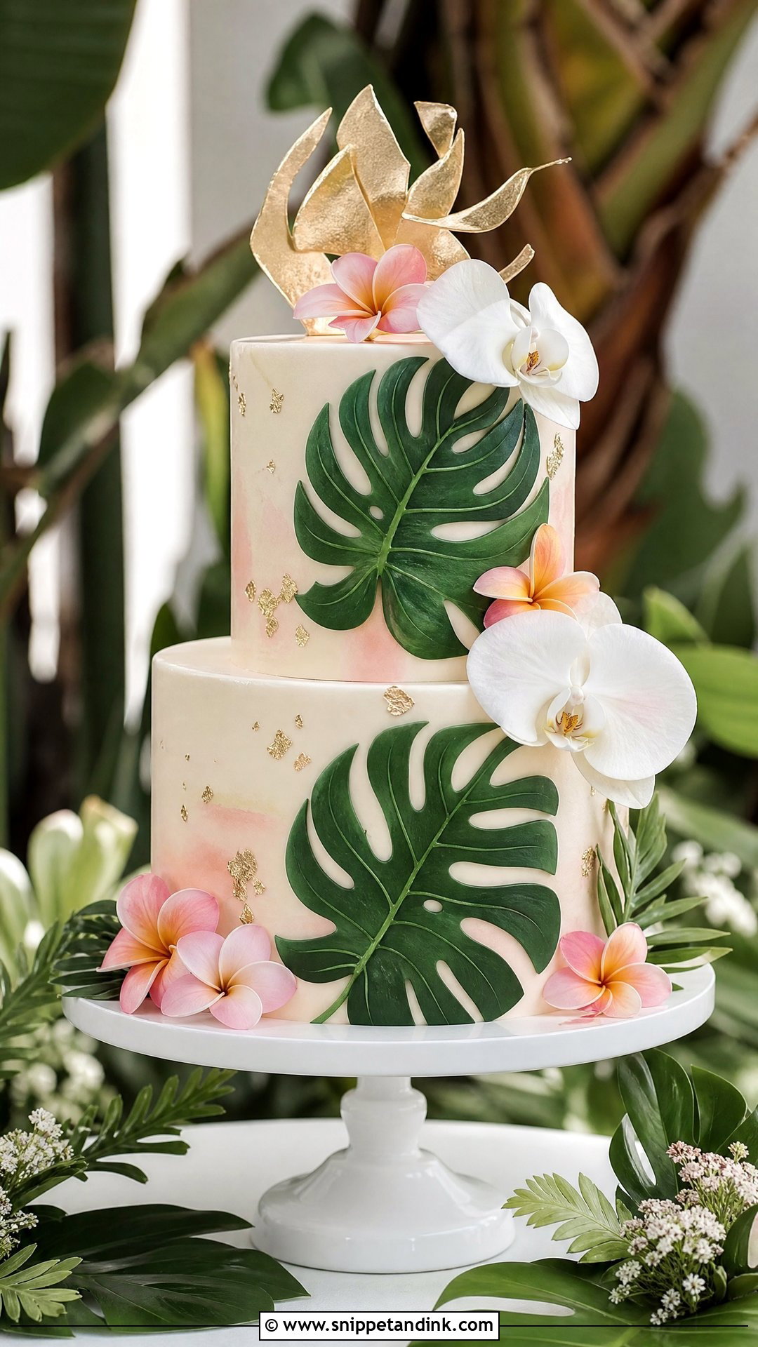 Hawaiian Monstera Wedding Cake - Snippet and Ink - 25 Hawaiian Theme Cakes for Wedding