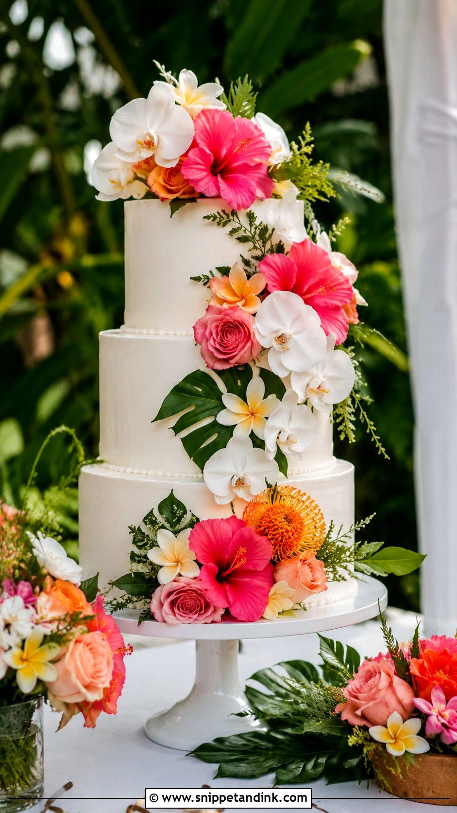 Hawaiian Wedding Cake With Fresh Flowers - Snippet and Ink - 20 Hawaiian Wedding Cakes