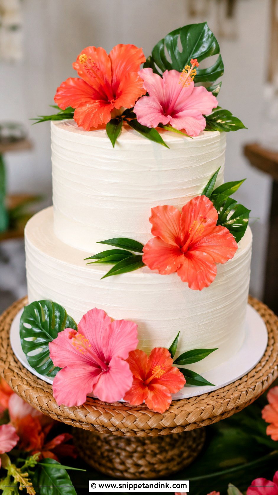 Hawaiian Wedding Cake With Hibiscus - Snippet and Ink - 20 Hawaiian Wedding Cakes