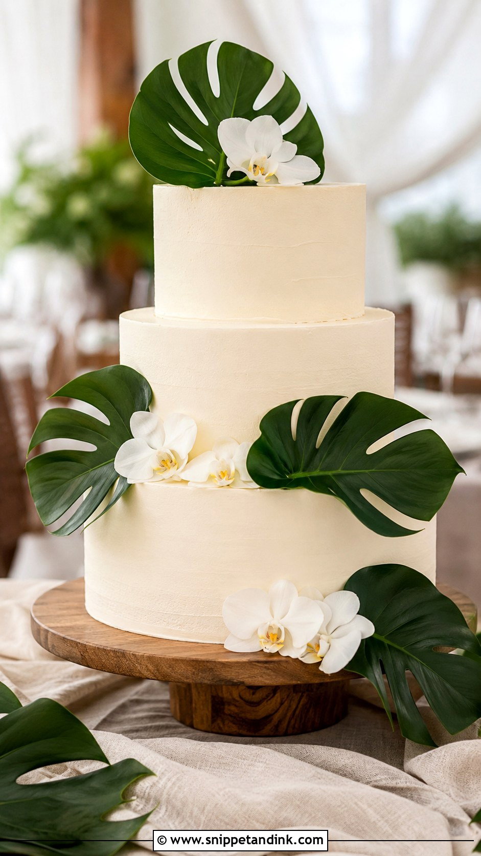 Hawaiian Wedding Cake With Monstera Leaves - Snippet and Ink - 20 Hawaiian Wedding Cakes