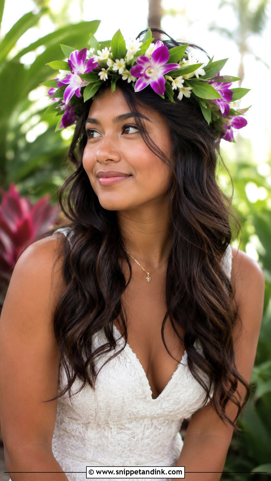 Hawaiian Wedding Hair With Lei Poo - Snippet and Ink - 15 Hawaiian Wedding Hair Ideas