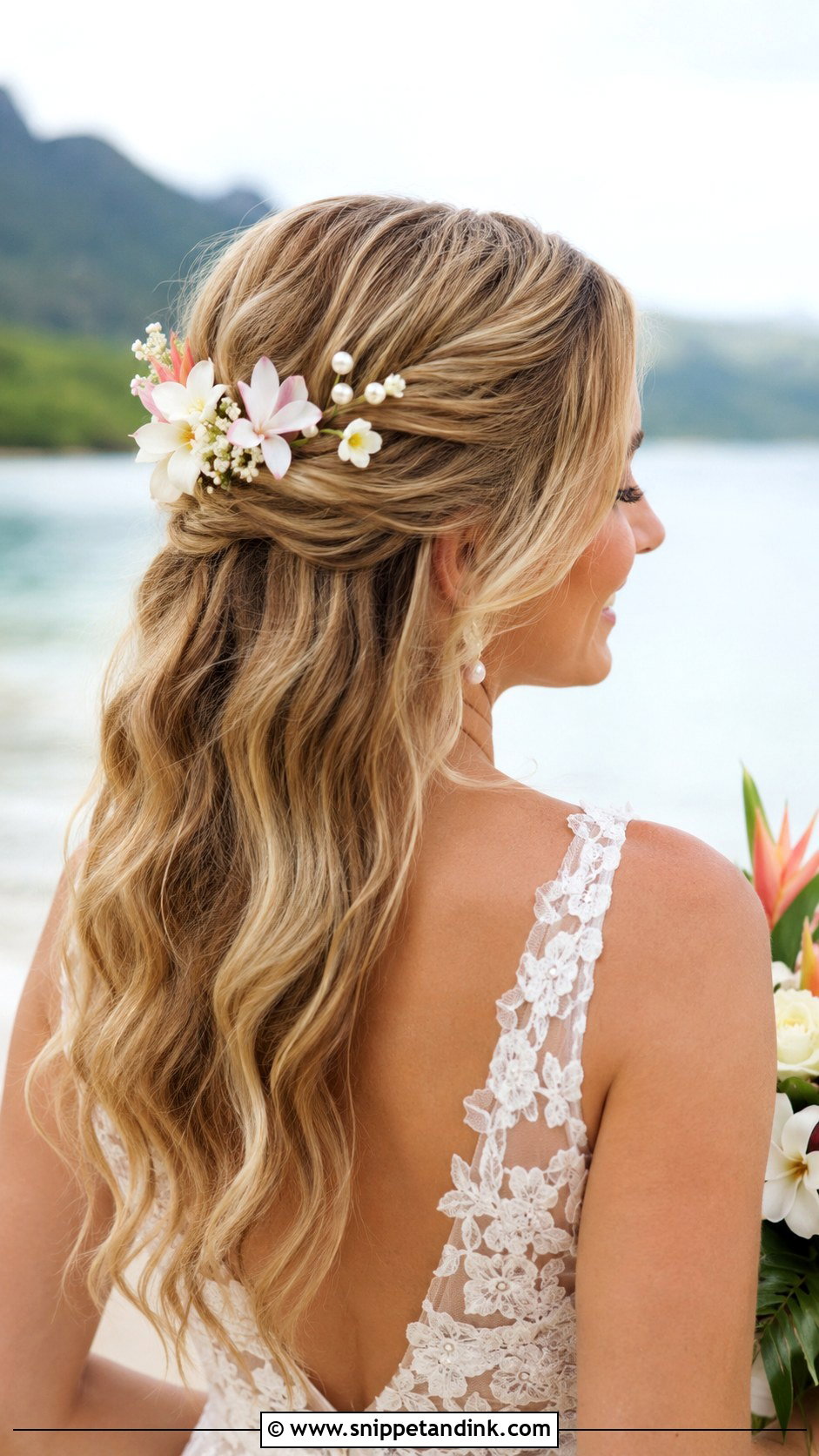 Hawaiian Wedding Half Up Half Down Hair - Snippet and Ink - 15 Hawaiian Wedding Hair Ideas