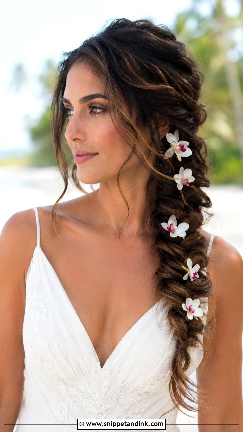 Hawaiian Wedding Loose Side Braid - Snippet and Ink - 15 Hawaiian Wedding Hair Ideas