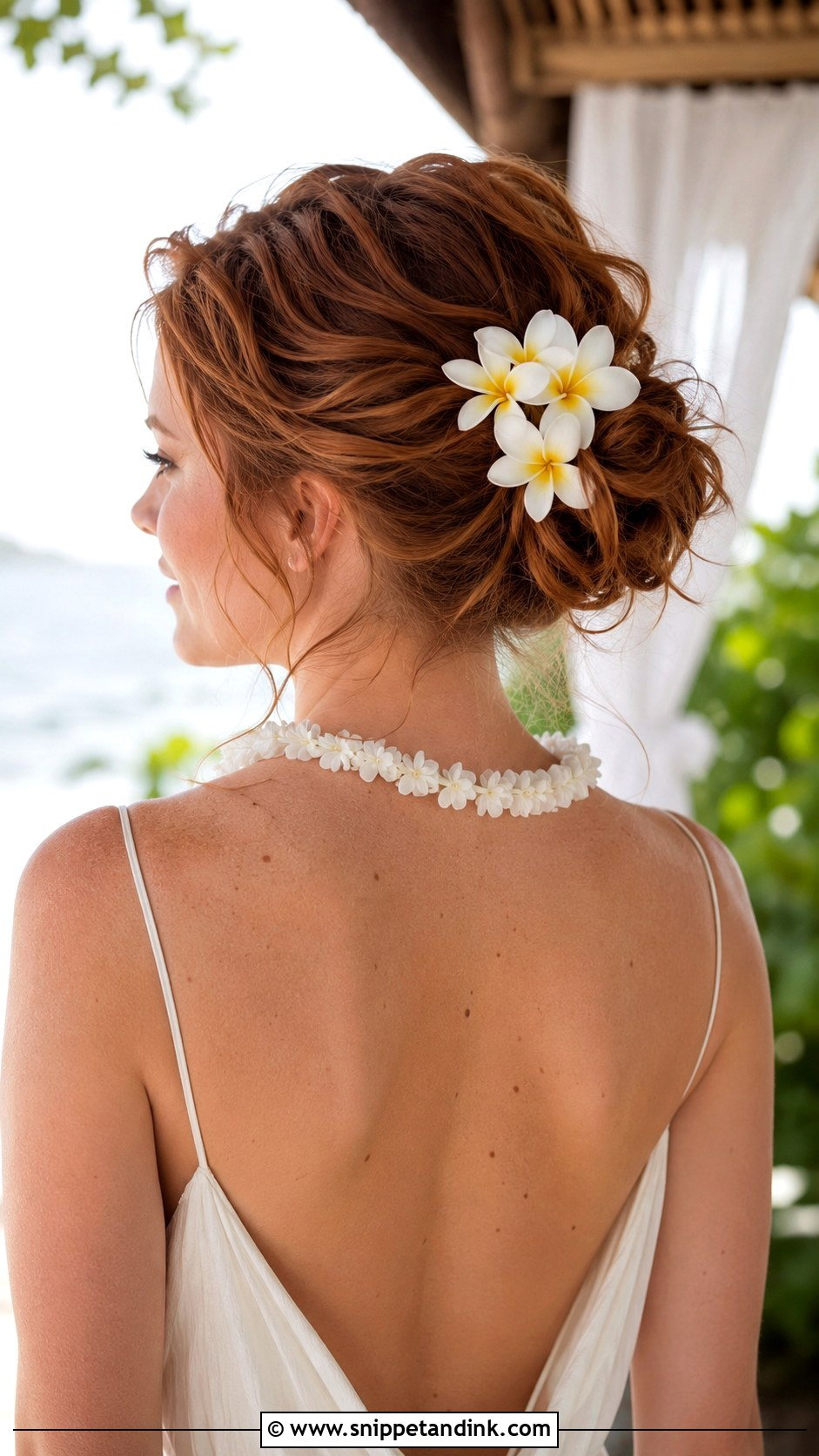Hawaiian Wedding Messy Bun - Snippet and Ink - 15 Hawaiian Wedding Hair Ideas