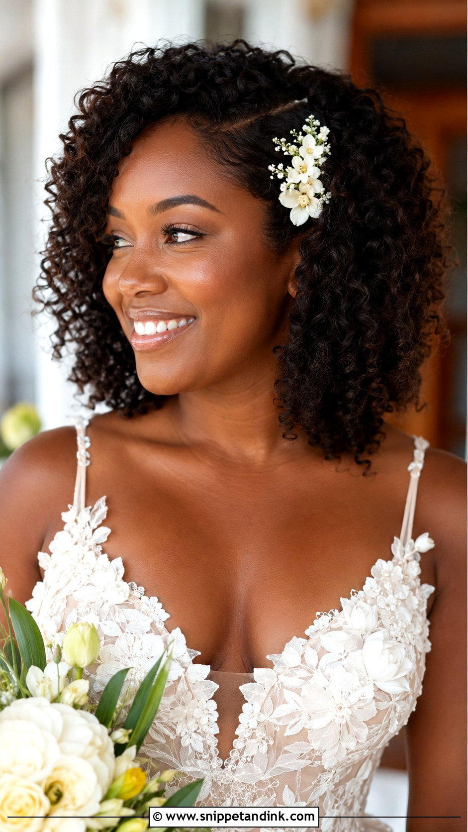 Hawaiian Wedding Natural Curls With Flowers - Snippet and Ink - 15 Hawaiian Wedding Hair Ideas