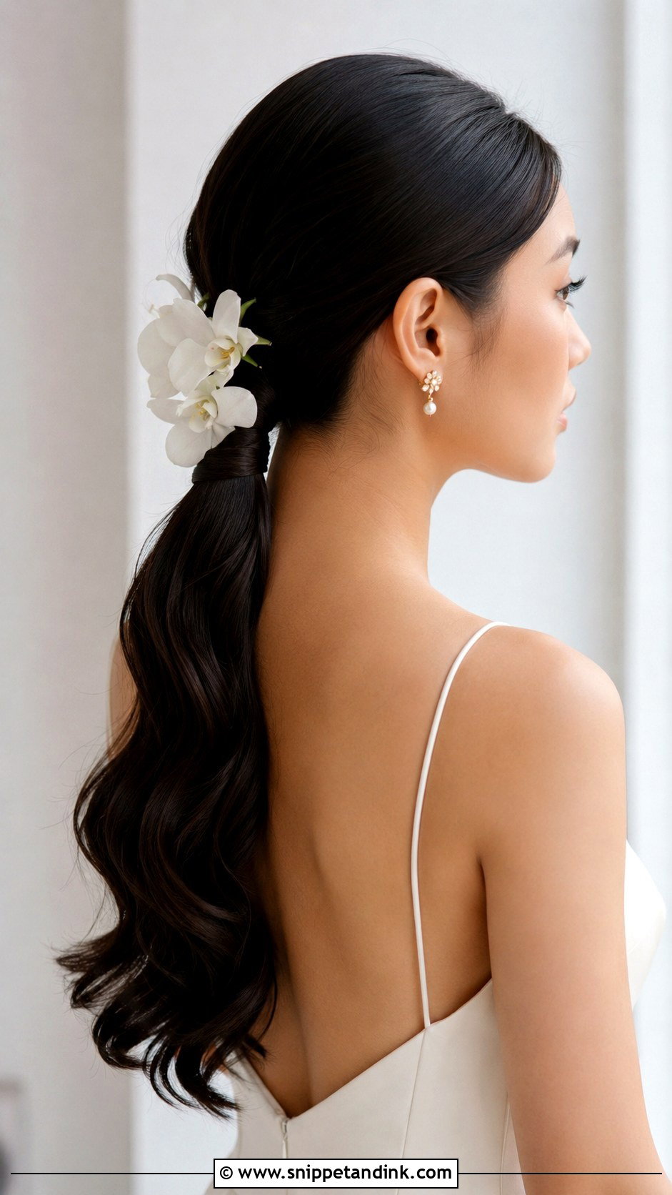 Hawaiian Wedding Sleek Low Ponytail - Snippet and Ink - 15 Hawaiian Wedding Hair Ideas