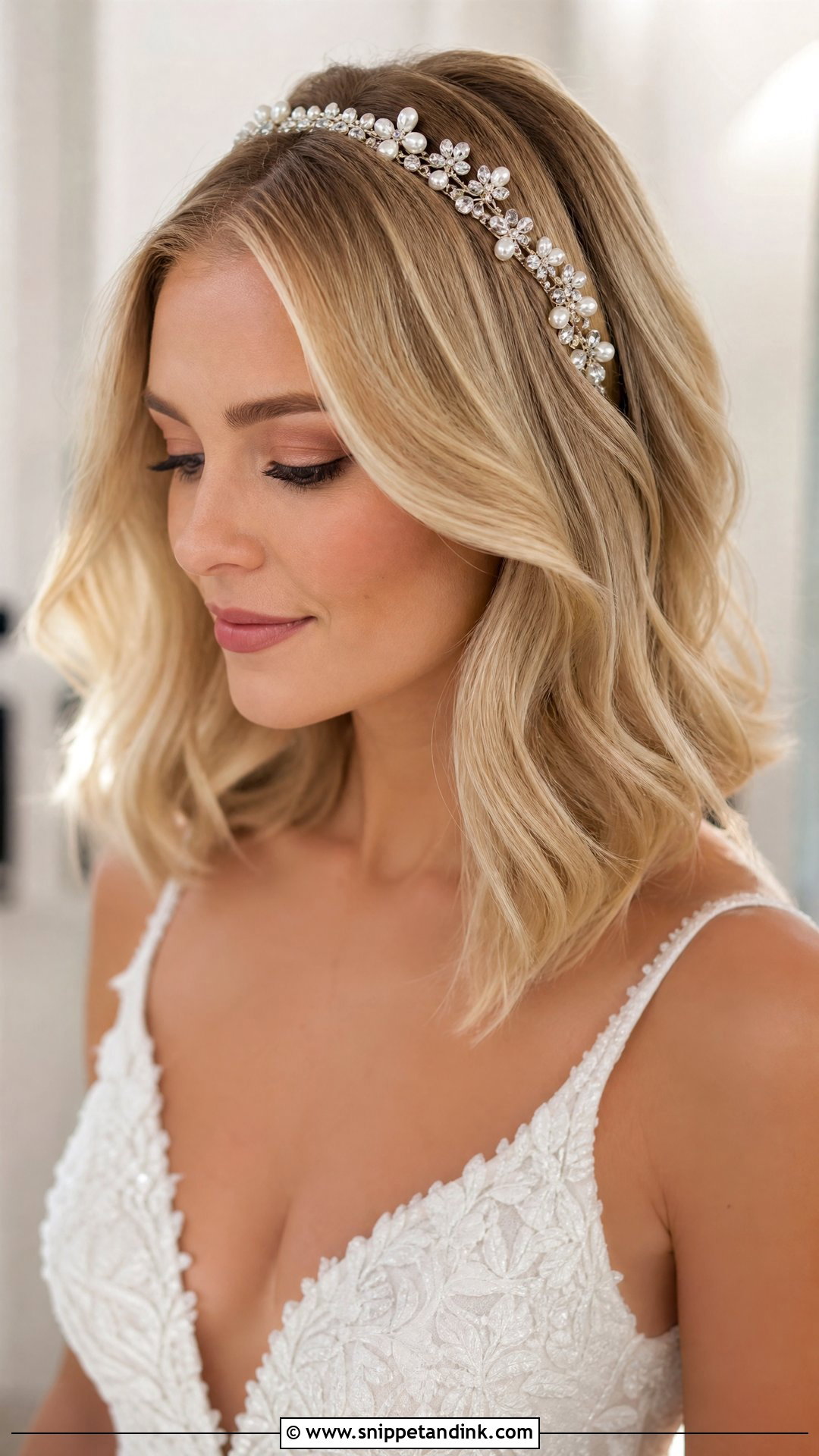 Headband Accented Long Bob - Snippet and Ink - 20 Long Bob Wedding Hairstyles