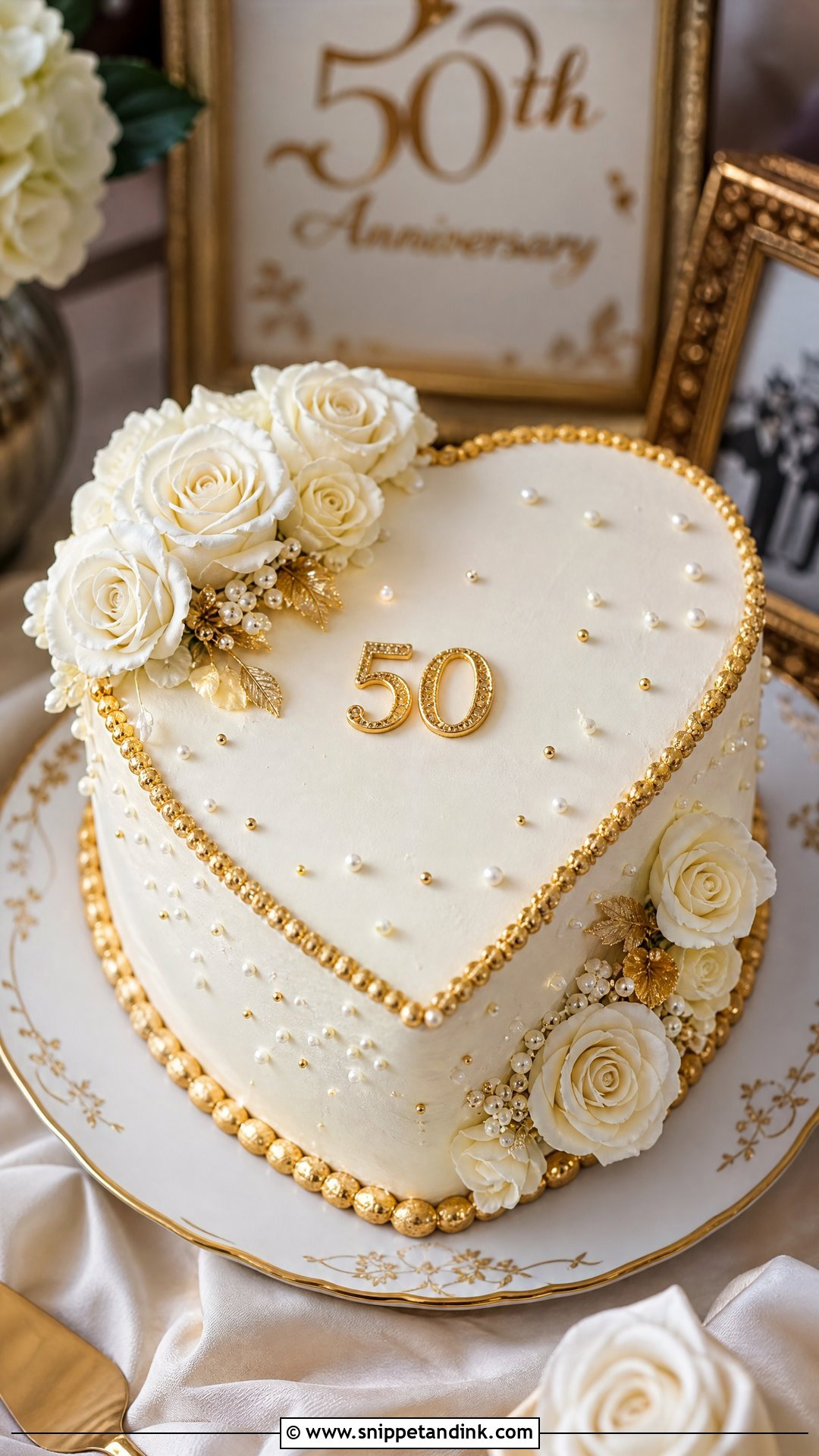 Heart 50th Anniversary Cake - Snippet and Ink - 25 50th Wedding Anniversary Cakes