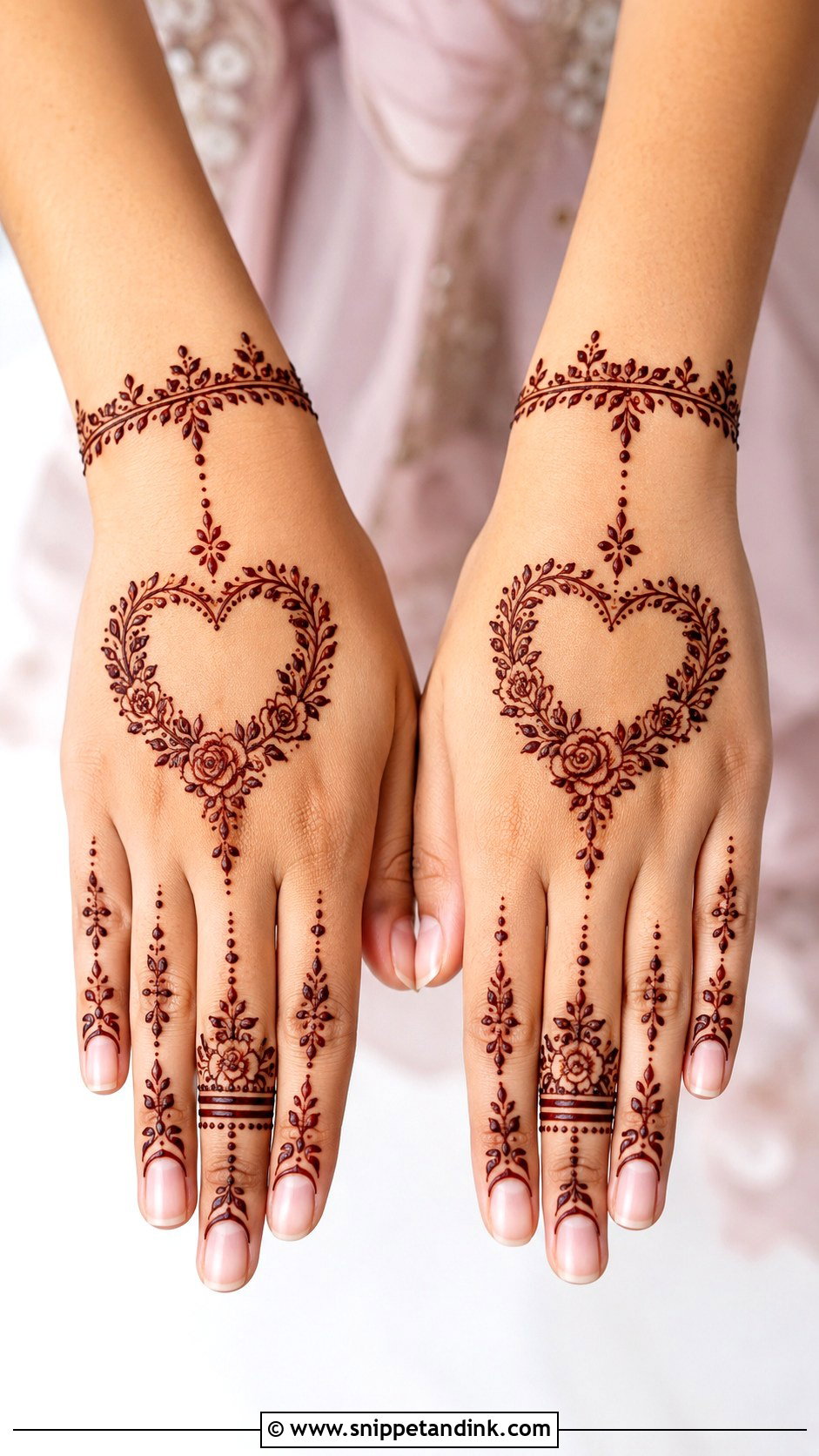 Heart Back Hand Engagement Mehndi Design - Snippet and Ink - 30 Back Engagement Mehndi Designs