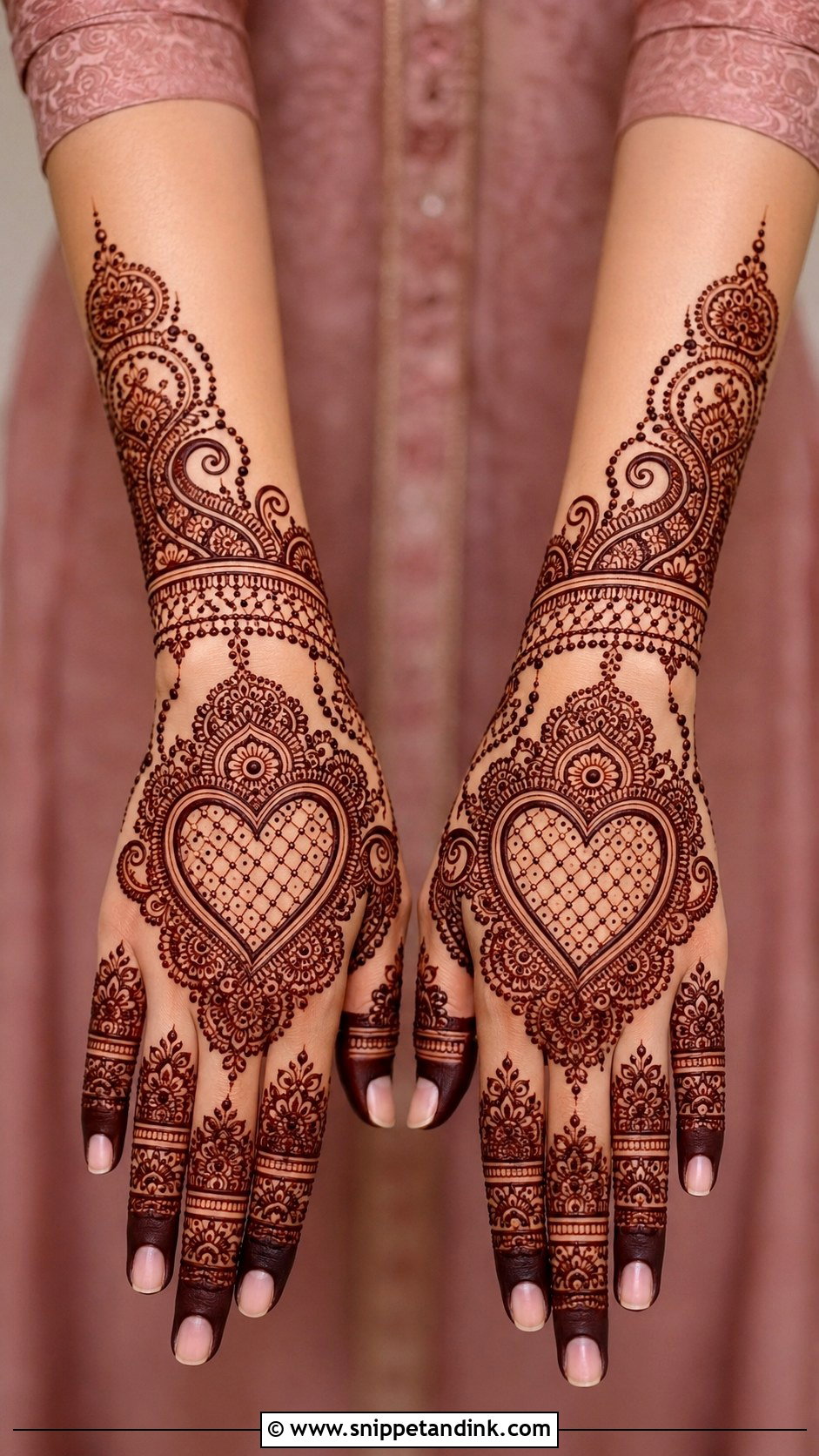 Heart Bridal Back Hand Mehndi Design - Snippet and Ink - 30 Heart Mehndi Designs