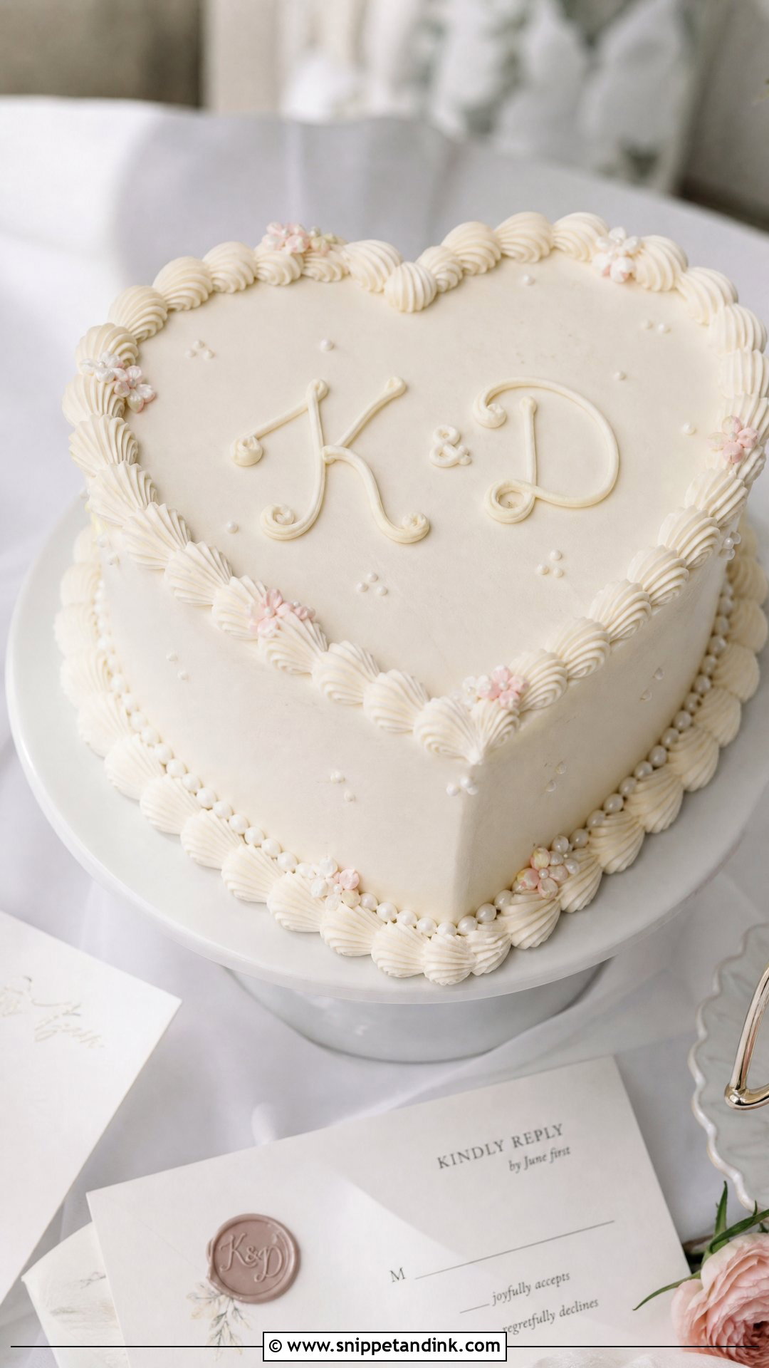Heart Cake With Initials - Snippet and Ink - 20 Love Heart Cake Ideas for Wedding