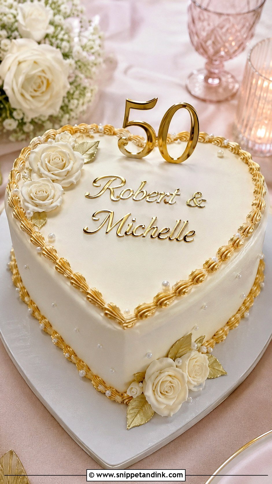 Heart Gold 50th Wedding Anniversary Cake - Snippet and Ink - 20 Gold 50th Wedding Anniversary Cakes