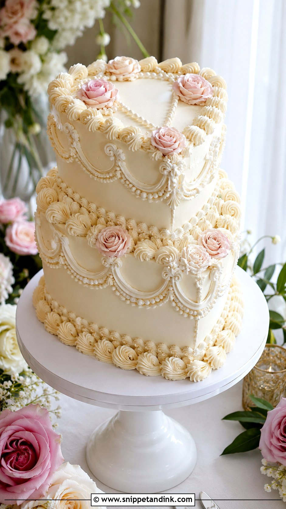 Heart Lambeth Wedding Cake - Snippet and Ink - 20 Traditional Piping Wedding Cake Ideas