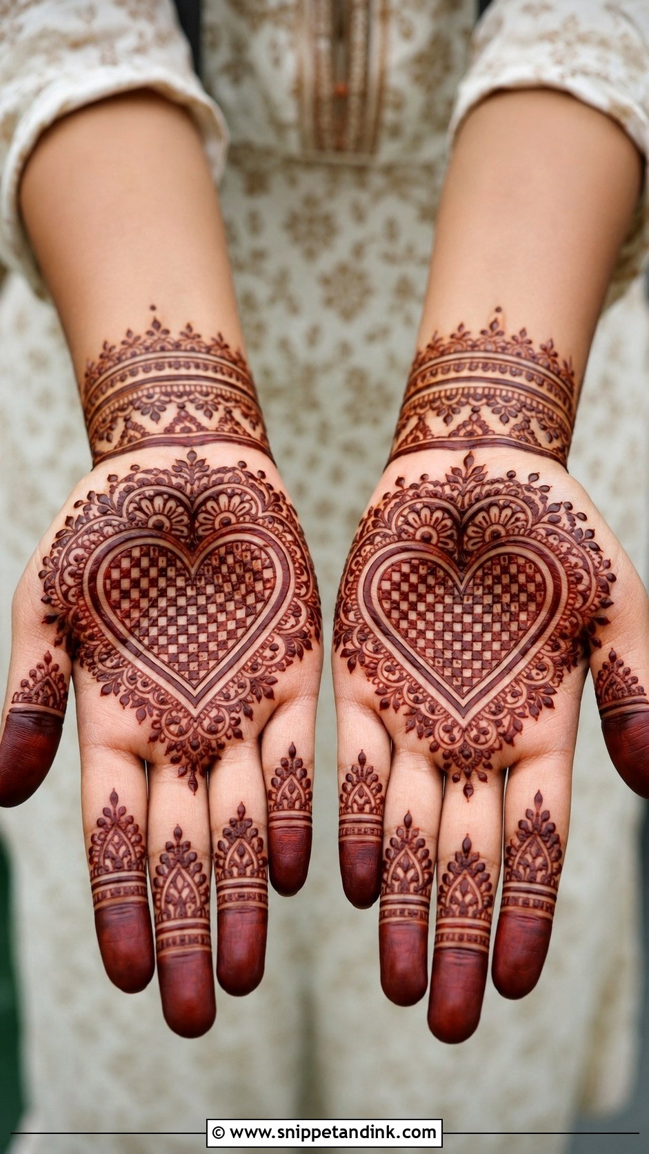 Heart Palm Mehndi Design - Snippet and Ink - 30 Heart Mehndi Designs