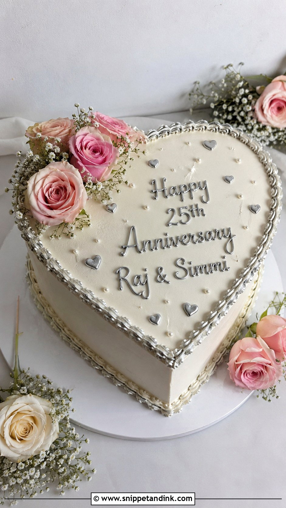 Heart Shape 25th Anniversary Cake - Snippet and Ink - 20 25th Anniversary Cake Design Ideas
